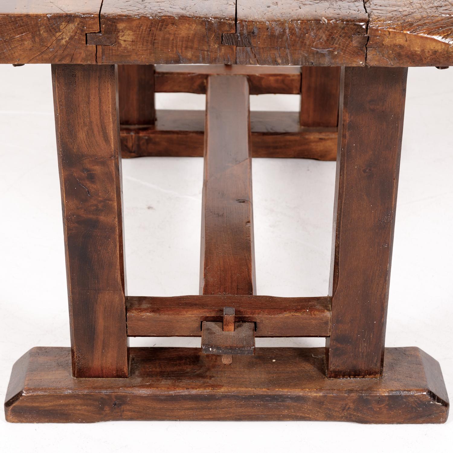 Early 19th Century Primitive Oak Trestle Base Etabli or Side Table 9