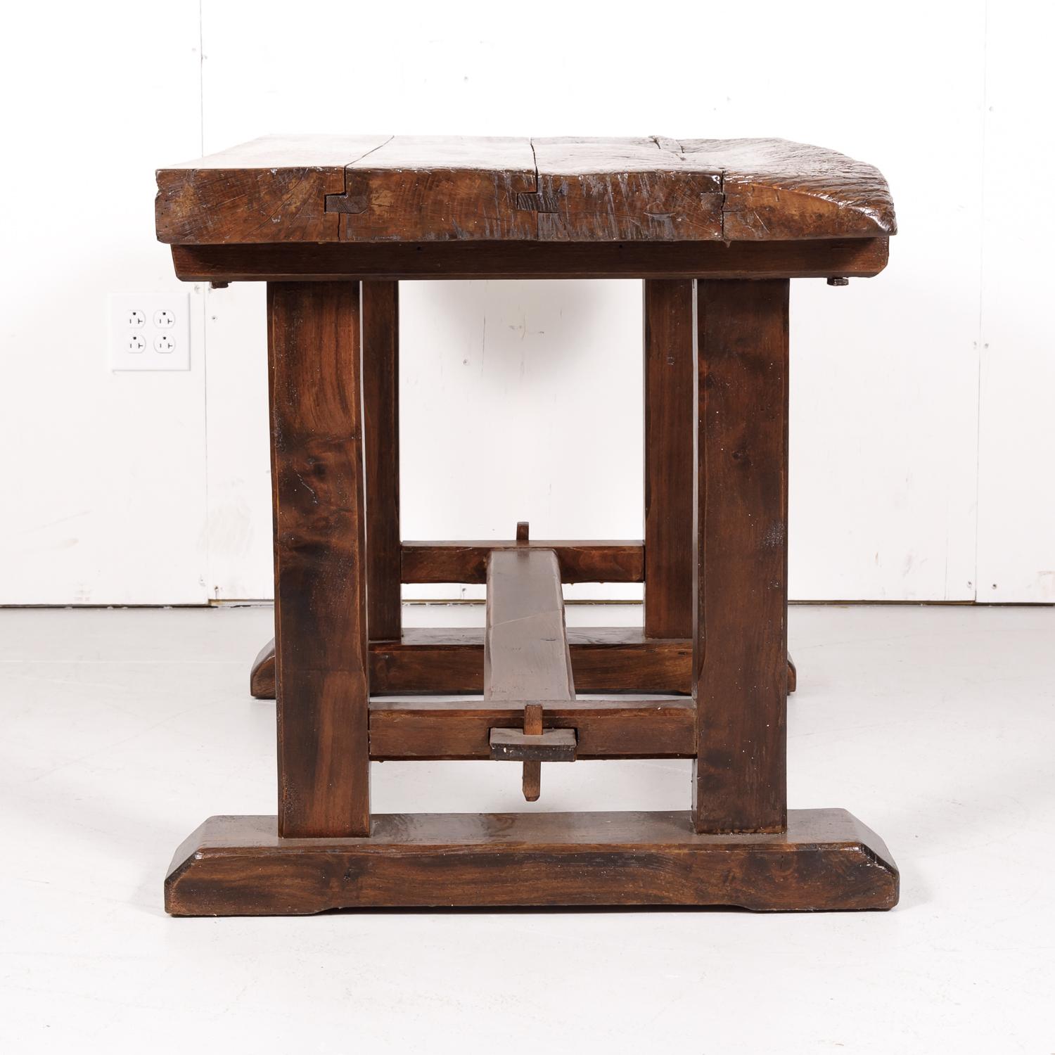 Early 19th Century Primitive Oak Trestle Base Etabli or Side Table 2