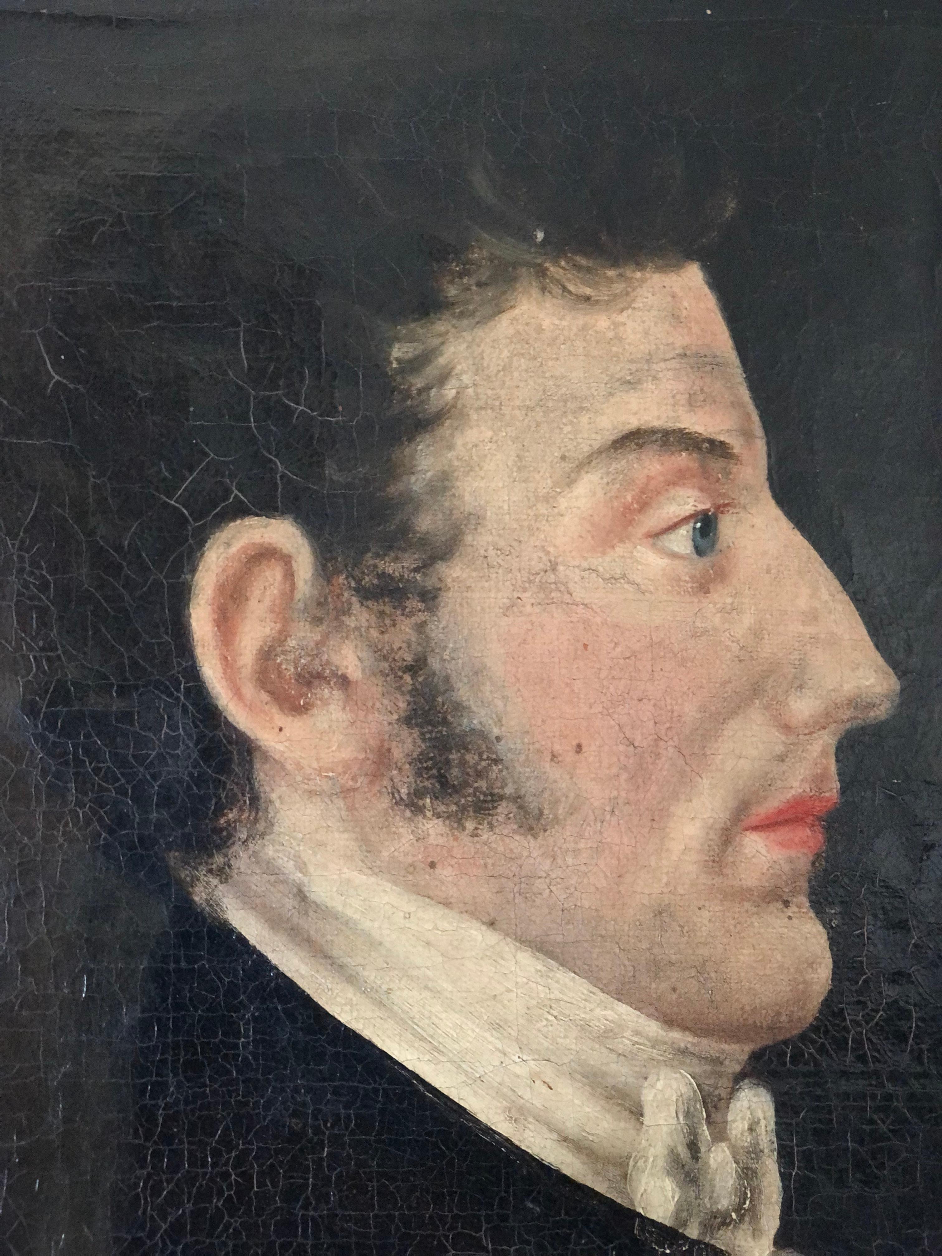 Early 19th Century Profile Portrait Painting Of A Gentleman For Sale At early-19th-century-profile-portrait-painting-of-a-gentleman-for-sale-at