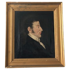 Early 19th Century Profile Portrait Painting Of A Gentleman