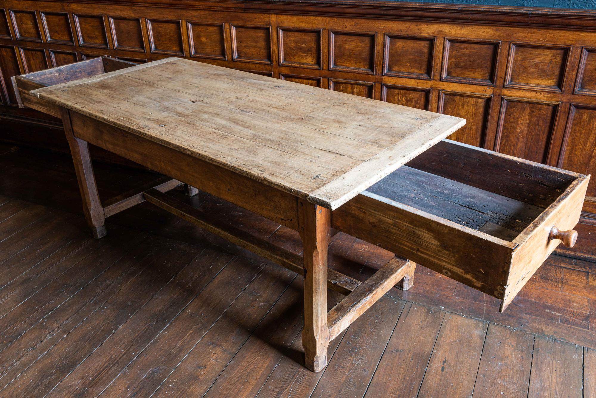 Early 19th Century Provincial French Elm Farmhouse Table with Two End Drawers 1