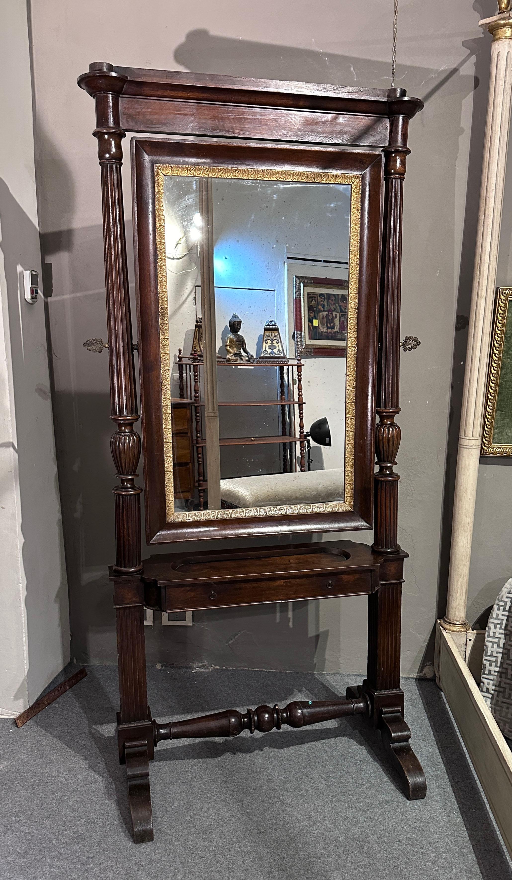 Charles X EARLY 19th CENTURY PSYCHE FLOOR MIRROR IN WALNUT For Sale