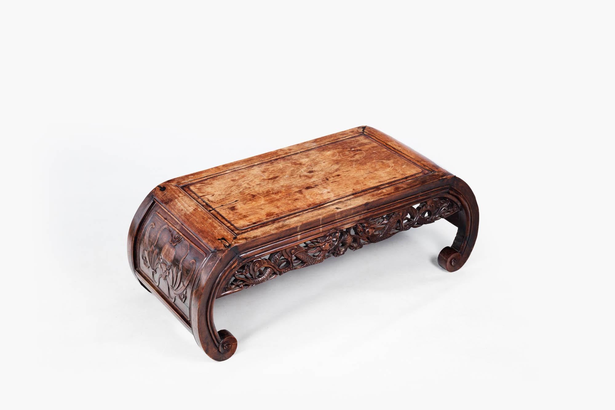 Hand-Carved Early 19th Century Qing Dynasty Period Chinese Hardwood Low Kang Table For Sale