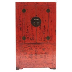 Early 19Th Century Qing Dynasty Red Lacquer Cabinet