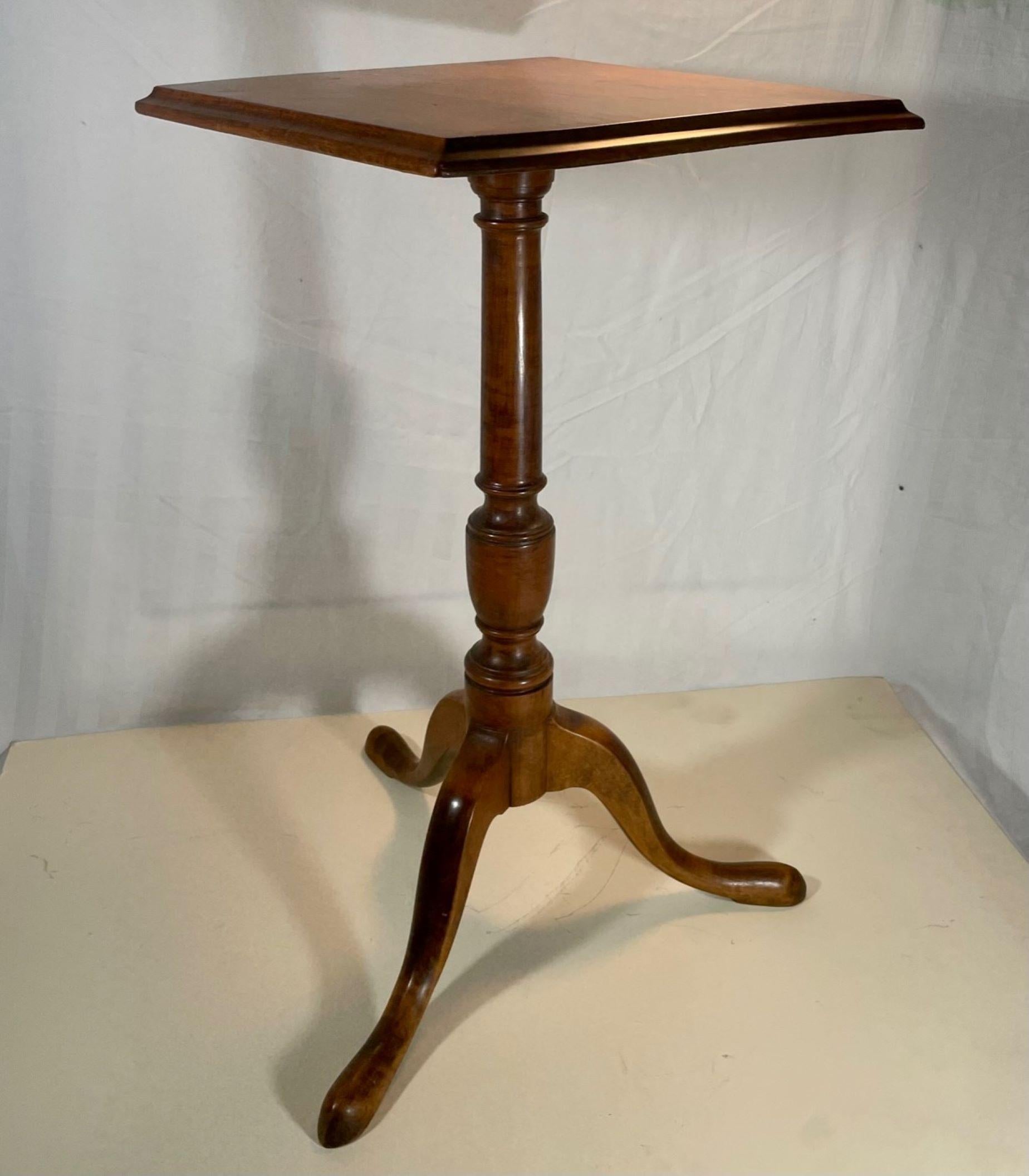 American Early 19th Century Queen Anne New England Tiger Maple Candlestand For Sale