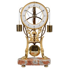 Early 19th Century Rare Empire Gilt Bronze and Red Turquin Marble Skeleton Clock