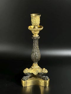 Early 19th Century, Rare French Empire Gilt and Patinated Bronze Candlestick