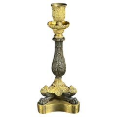 Early 19th Century, Rare French Empire Gilt and Patinated Bronze Candlestick