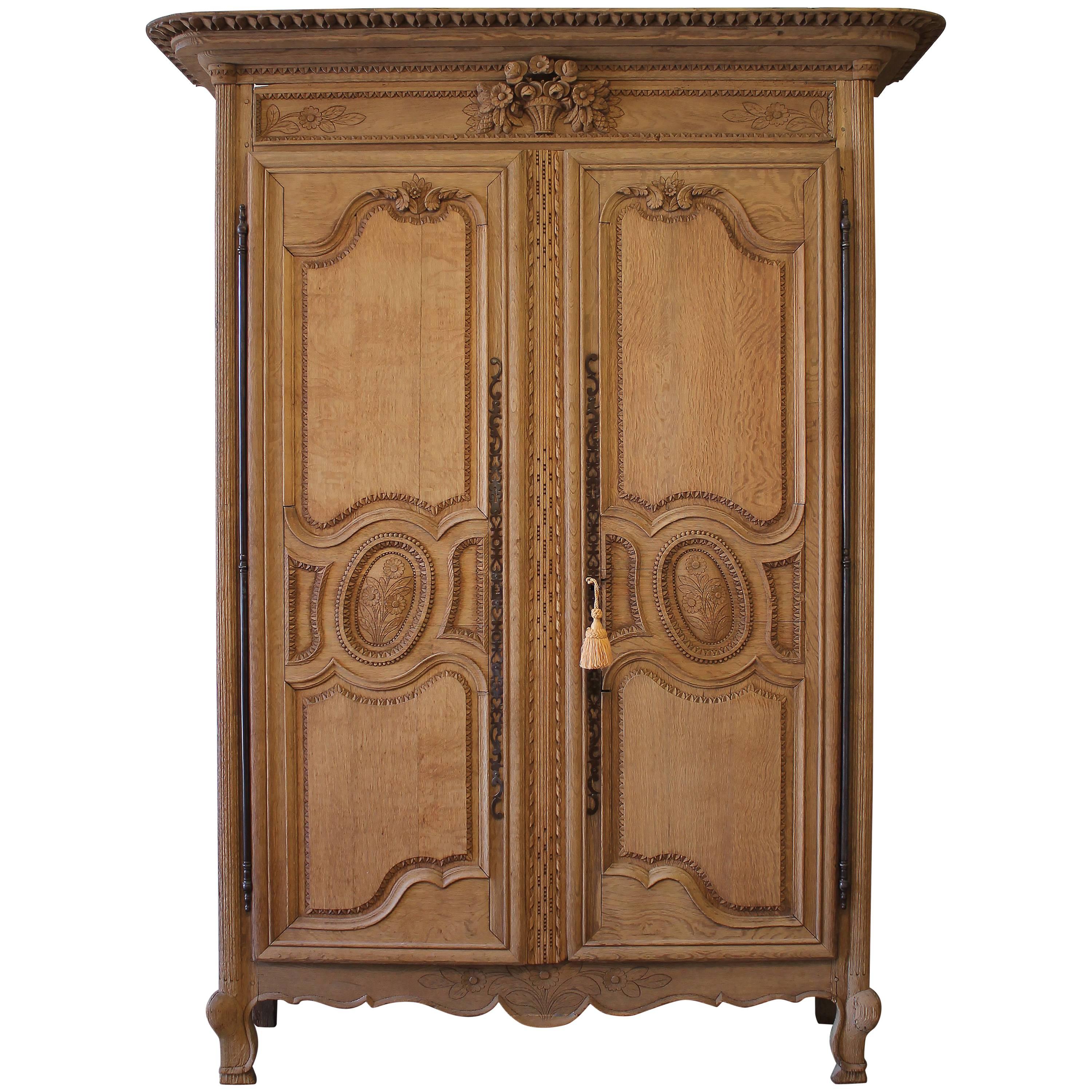 Early 19th Century Raw European Quarter Sawn White Oak Armoire Cabinet