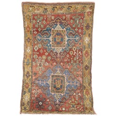 Early 19th Century, Red Field & Blue Medallions, Wool Turkish Bergama Rug