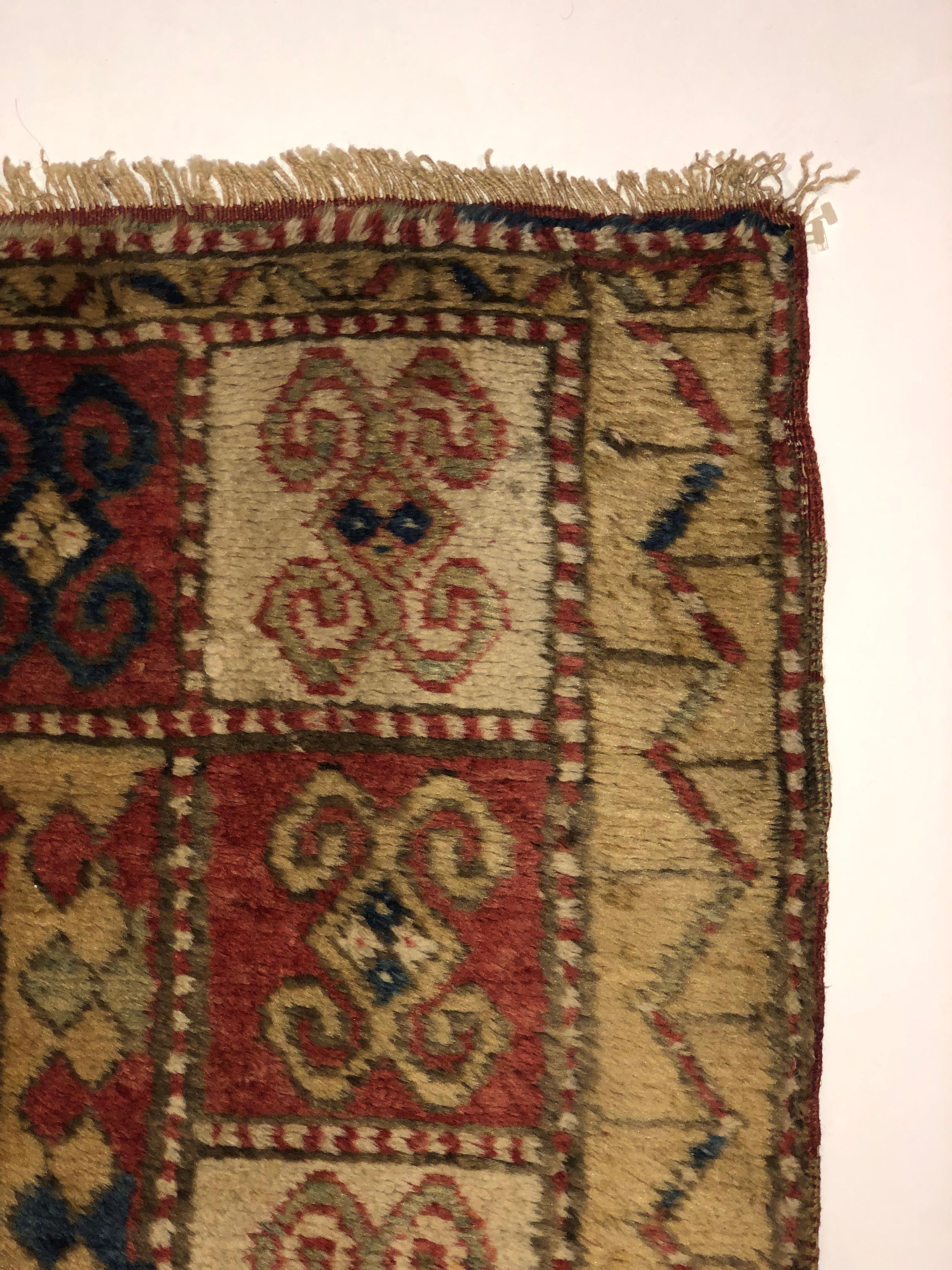 Wool Early 19th Century, Red Field, Ivory, Blue and Green, Caucasian Sevan Kazak Rug For Sale
