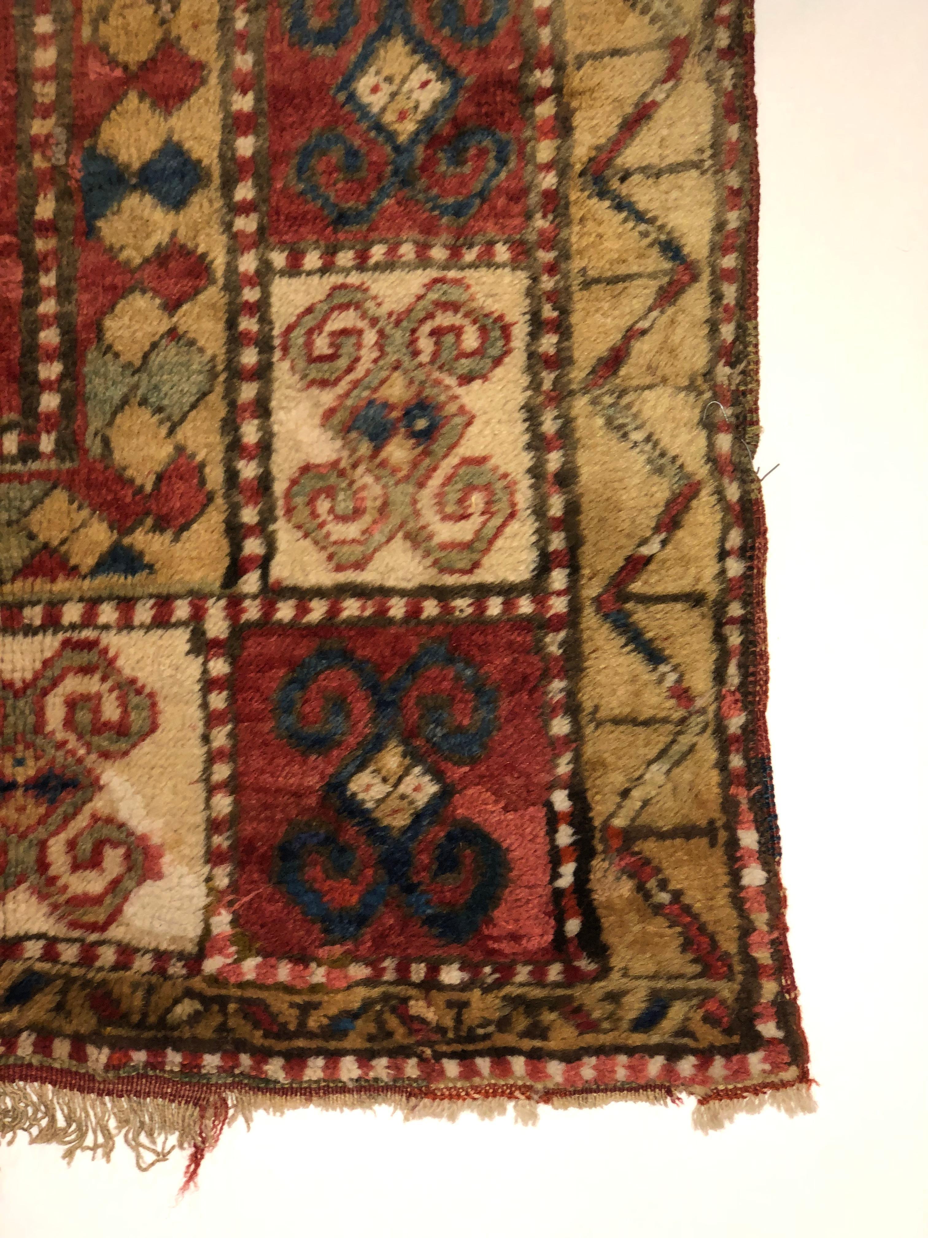 Early 19th Century, Red Field, Ivory, Blue and Green, Caucasian Sevan Kazak Rug For Sale 2