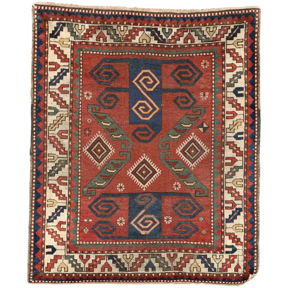 Early 19th Century, Red Field and Ivory Border, Wool Caucasian Pinwheel ...