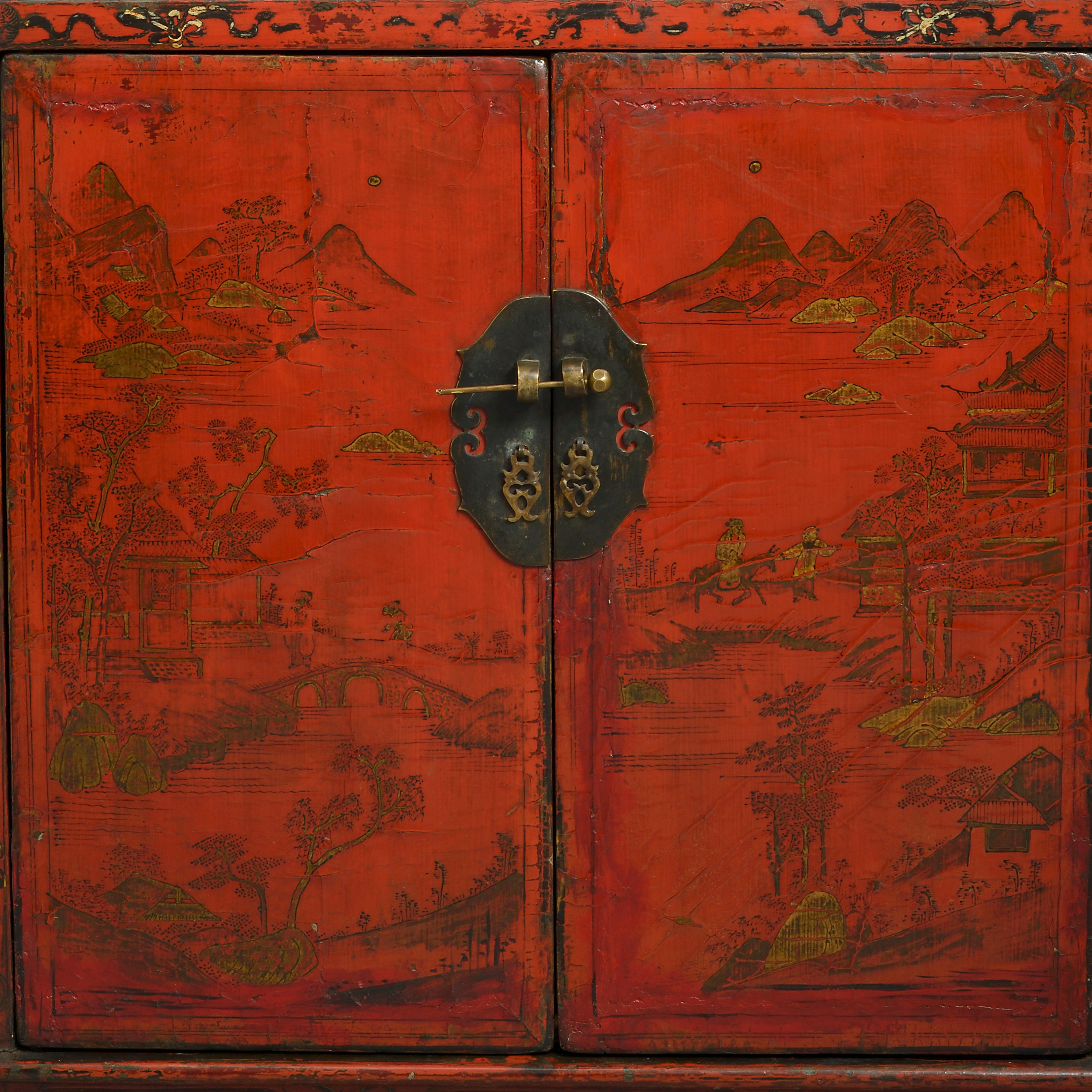 Chinese Export 19th Century Red Lacquer Cabinet