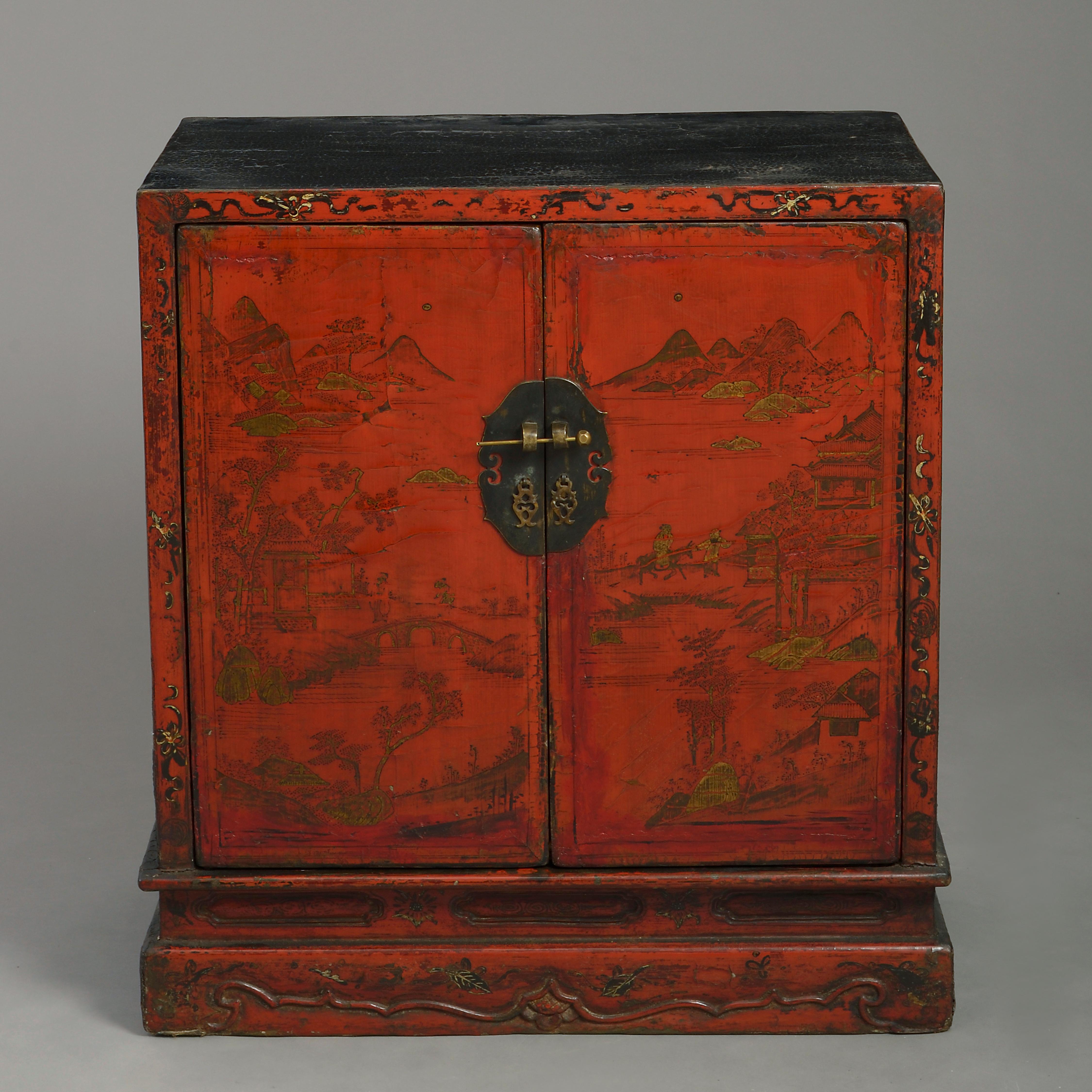 Chinese 19th Century Red Lacquer Cabinet