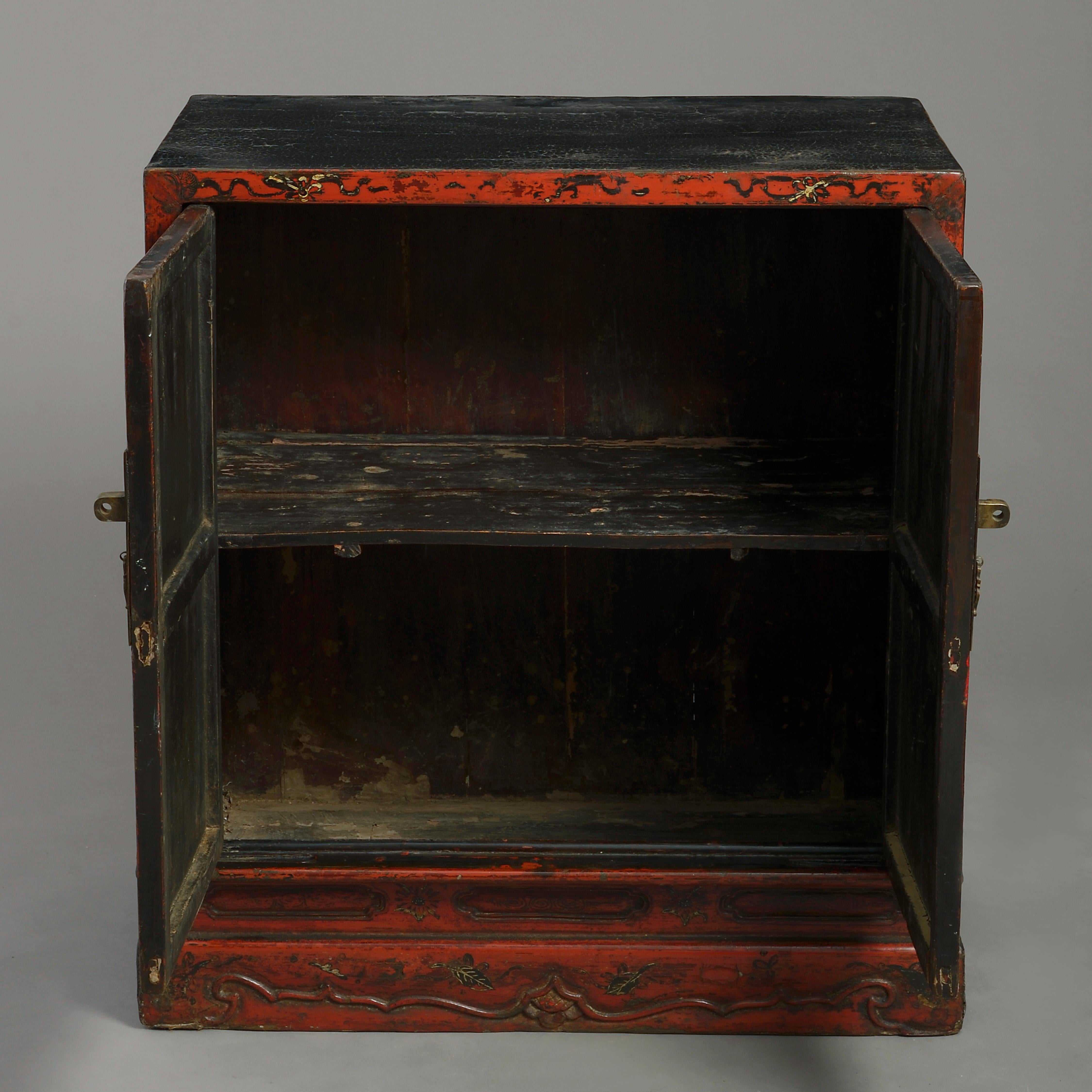 Gilt 19th Century Red Lacquer Cabinet