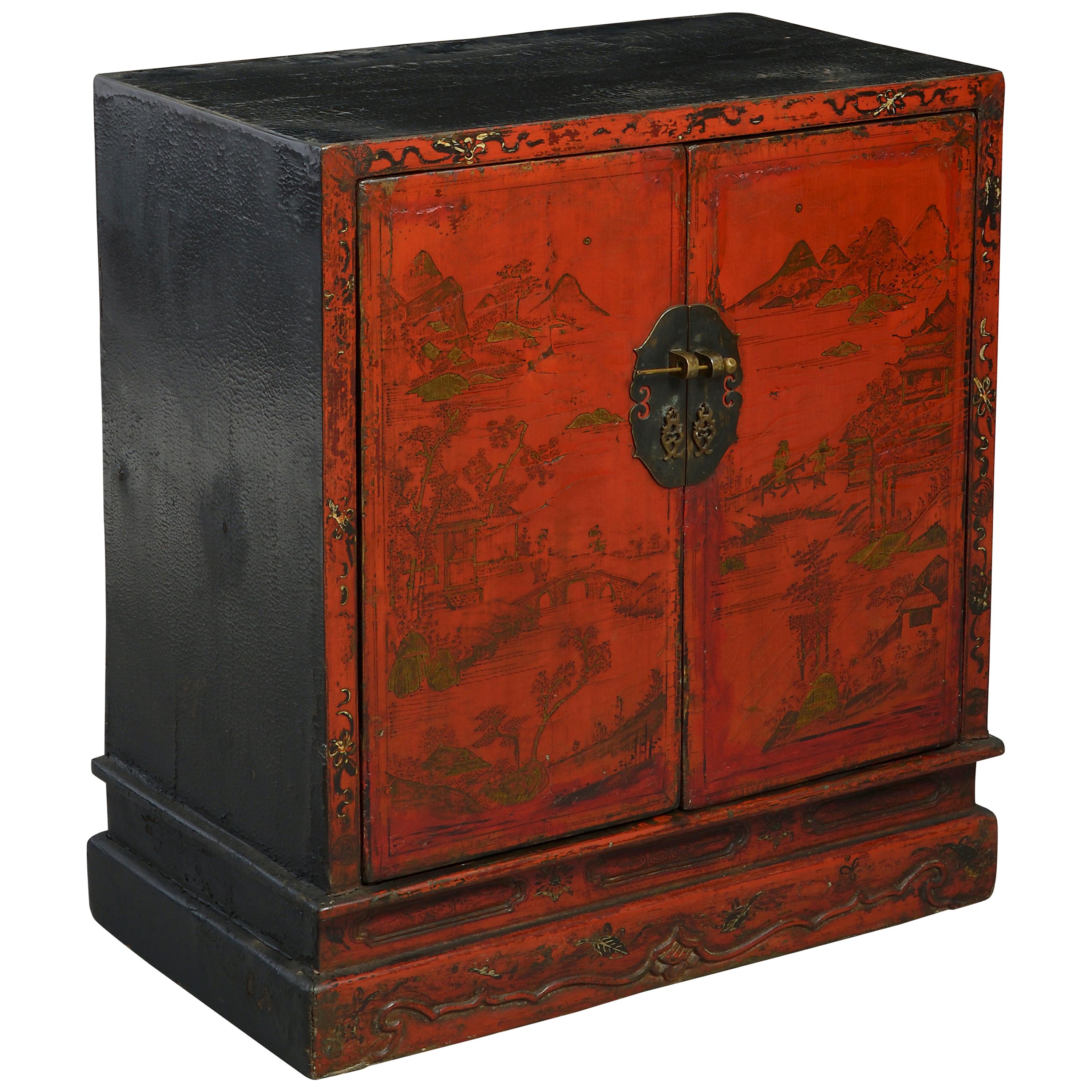 19th Century Red Lacquer Cabinet