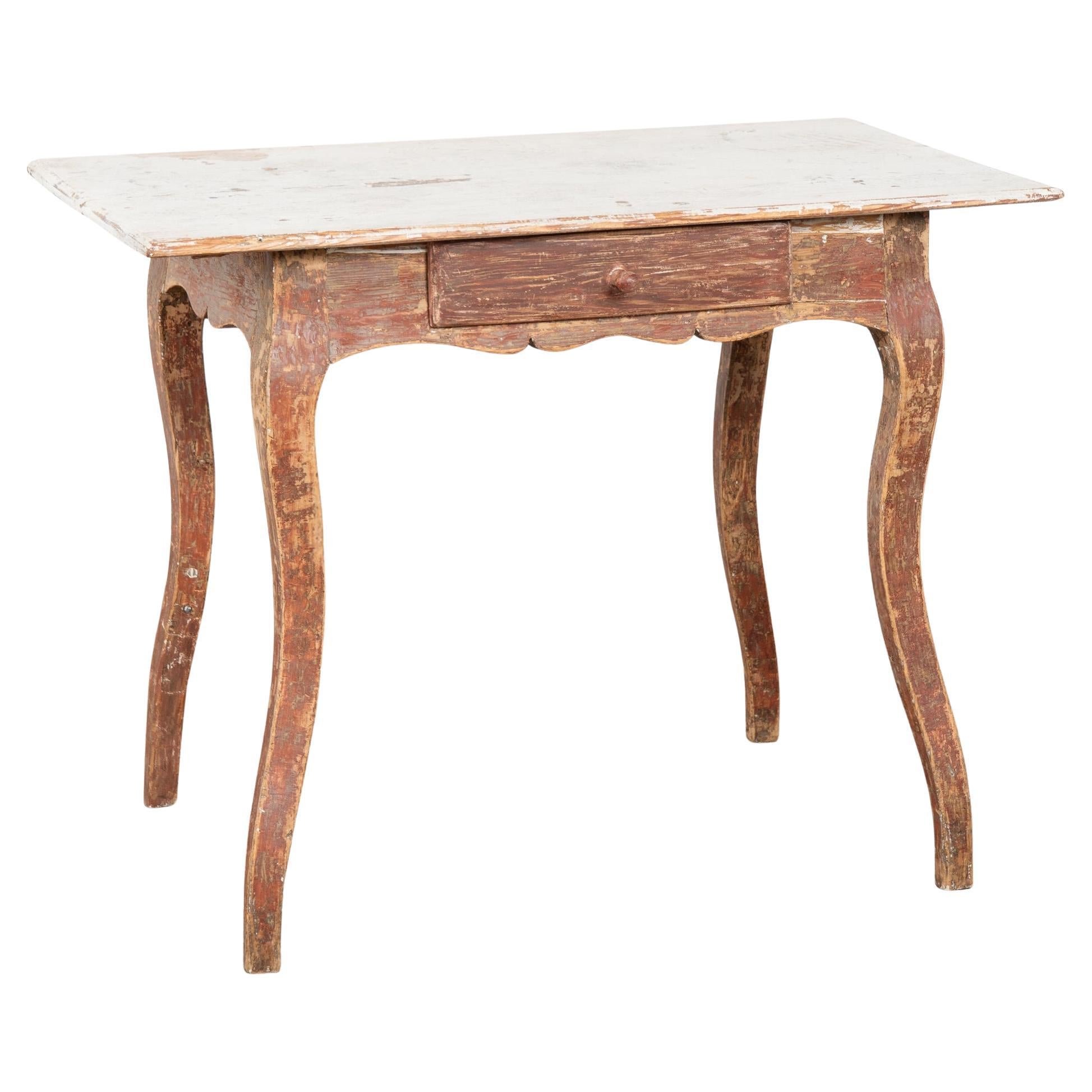 Early 19th Century Red Painted Swedish Side Table with Single Drawer For Sale