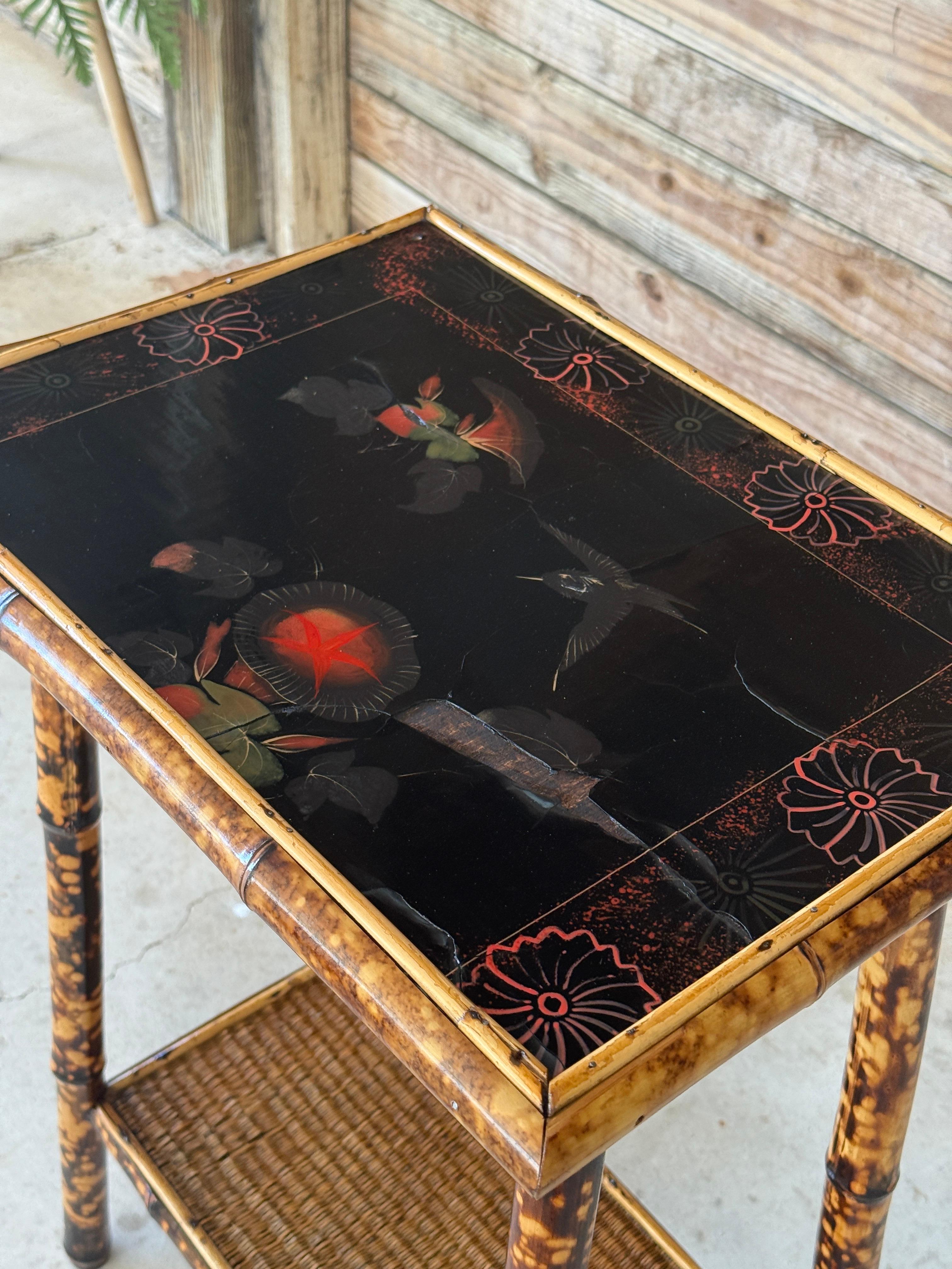 Early 19th Century Refinished Victorian Japanned Tortoise Bamboo Side Table 1