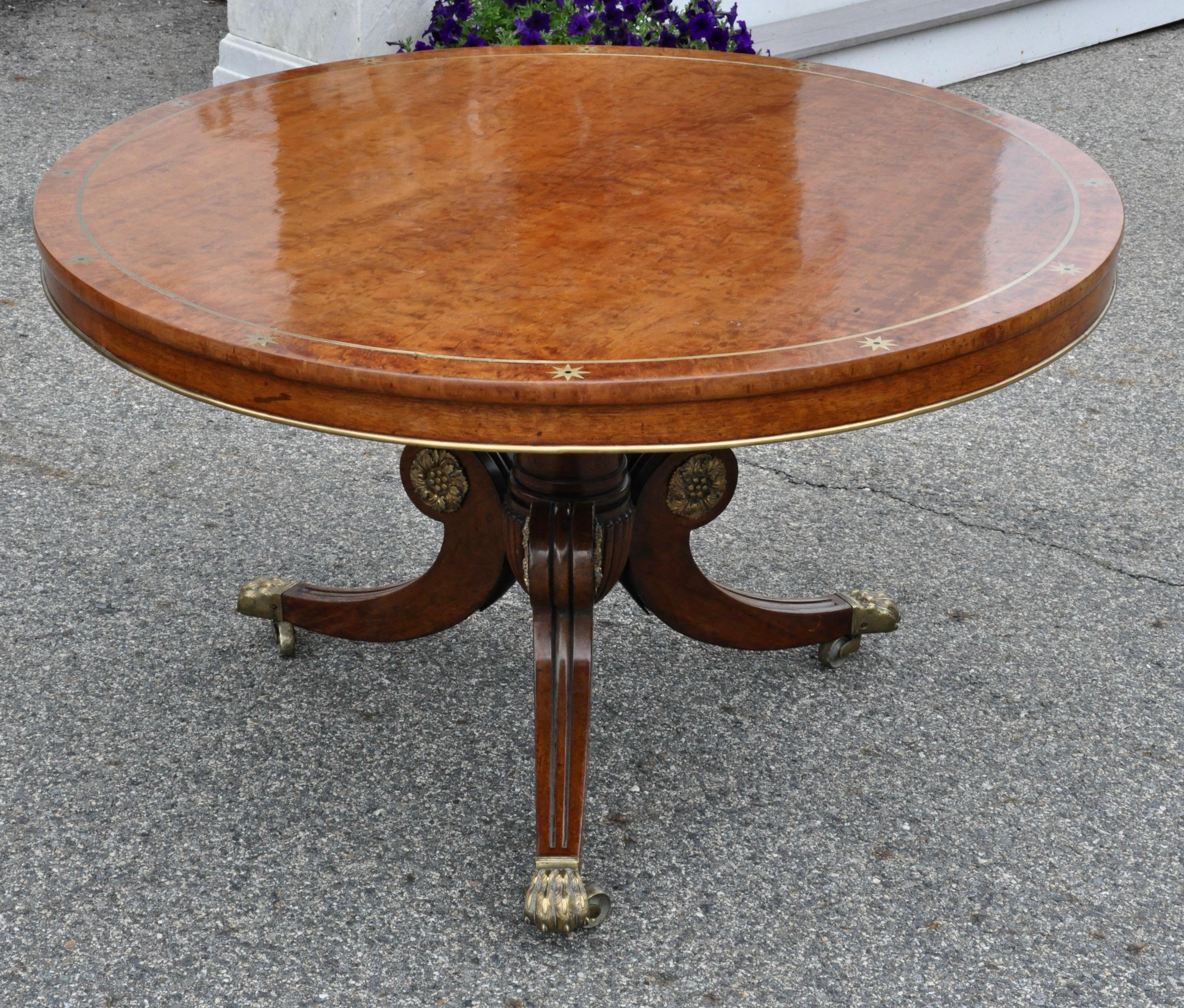 Inlay Early 19th Century Regency Anglo Mahogany and Brass Round Center Dining Table