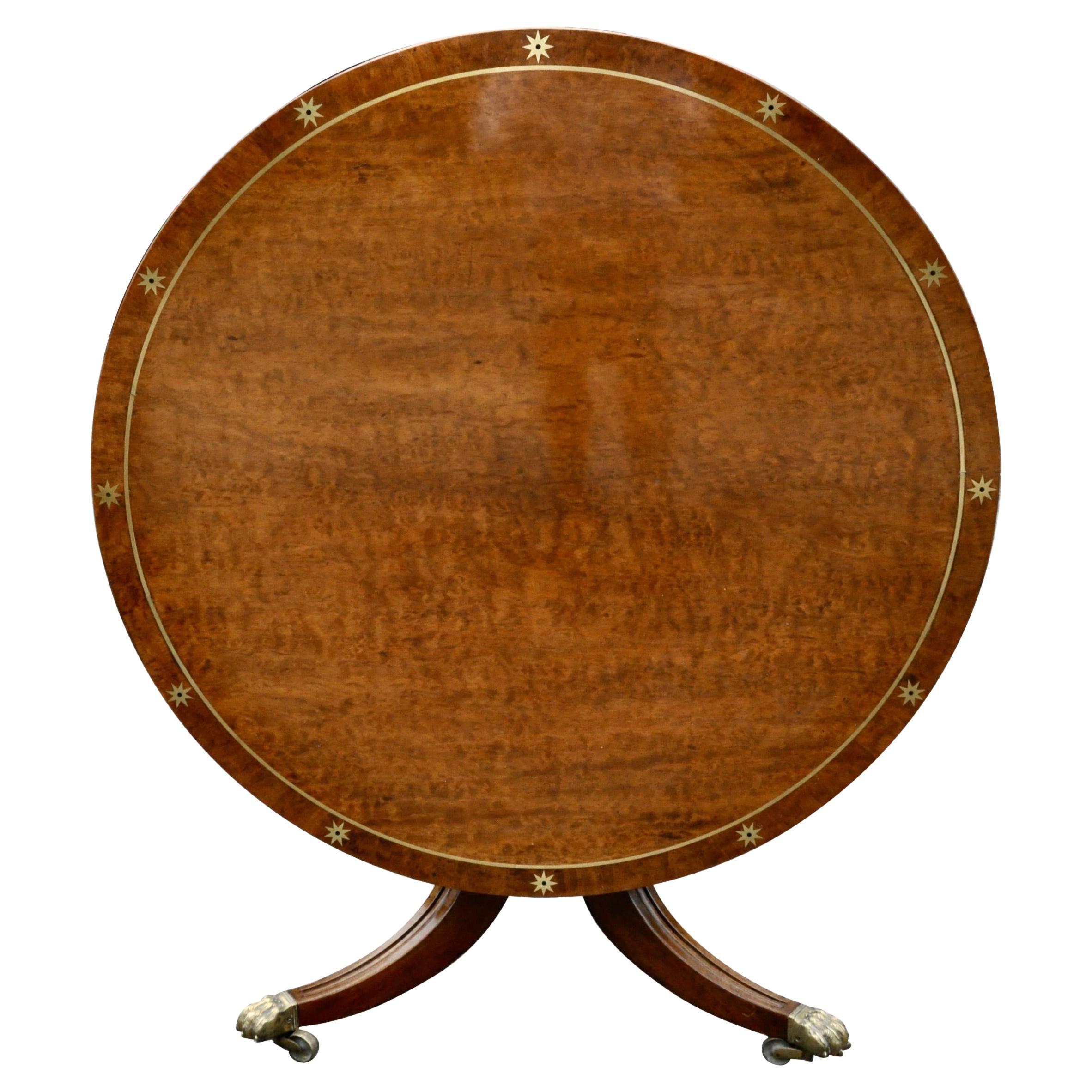 Early 19th Century Regency Anglo Mahogany and Brass Round Center Dining Table