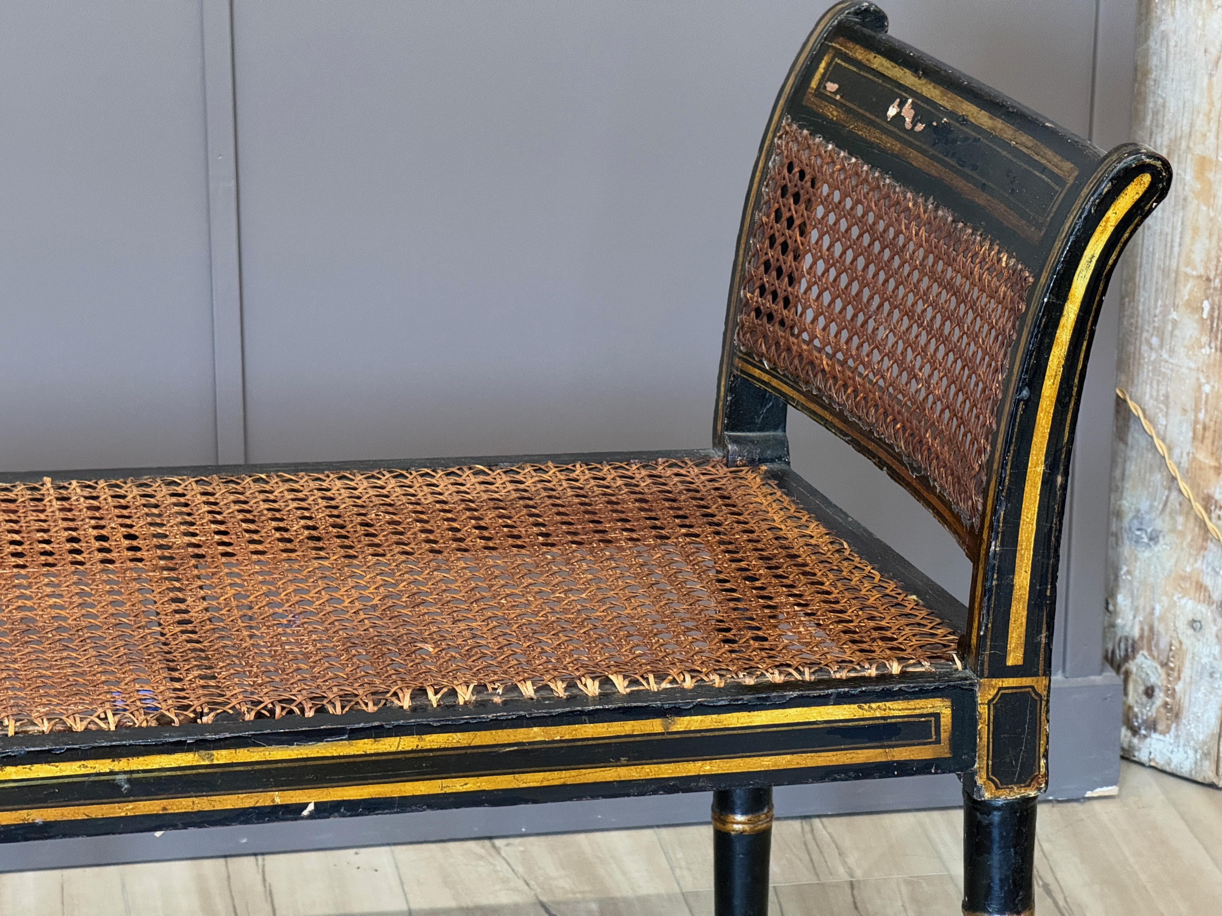 Early 19th Century Regency Black and Gold Painted Window Bench For Sale 2