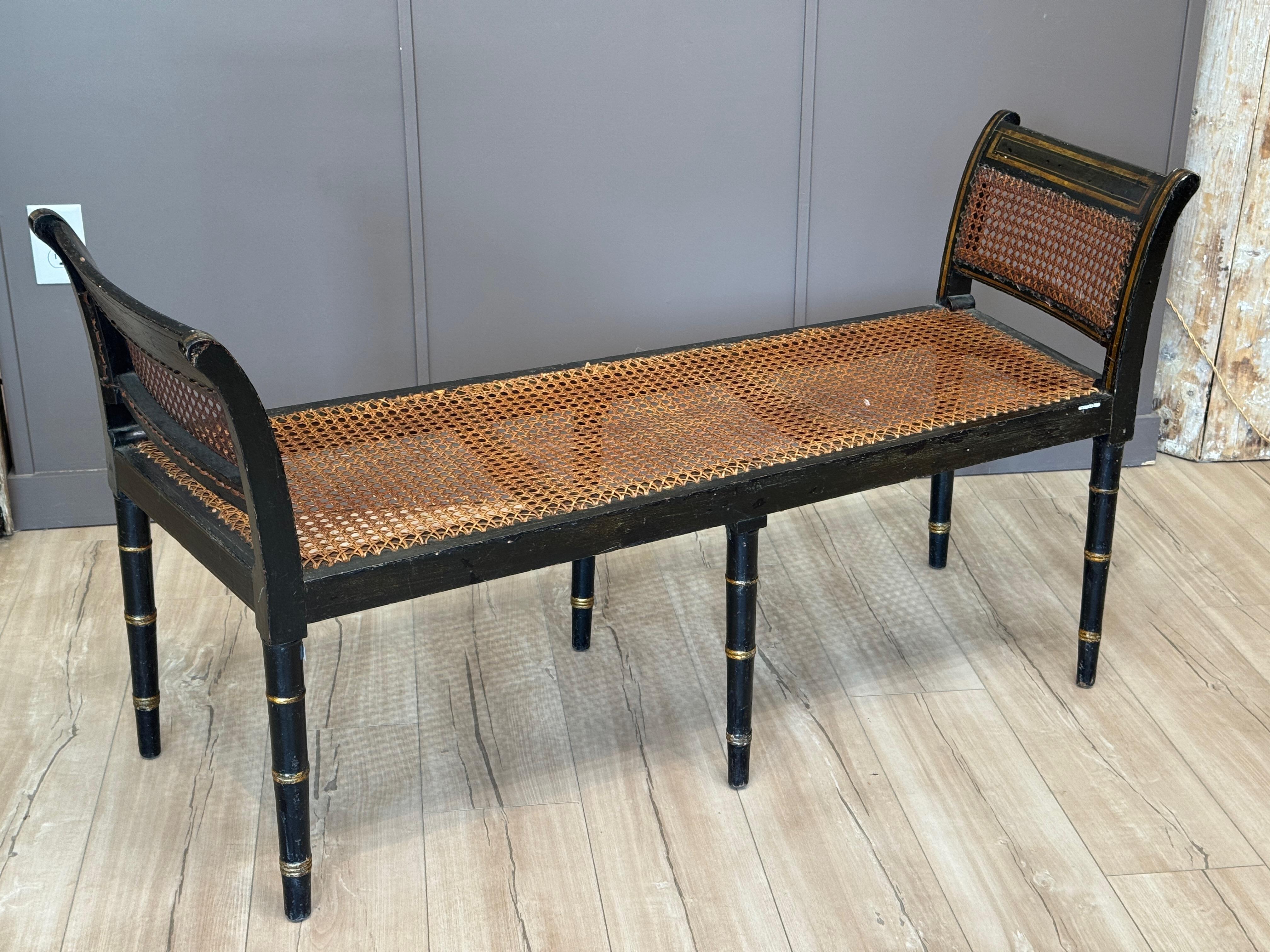 Early 19th Century Regency Black and Gold Painted Window Bench For Sale 3