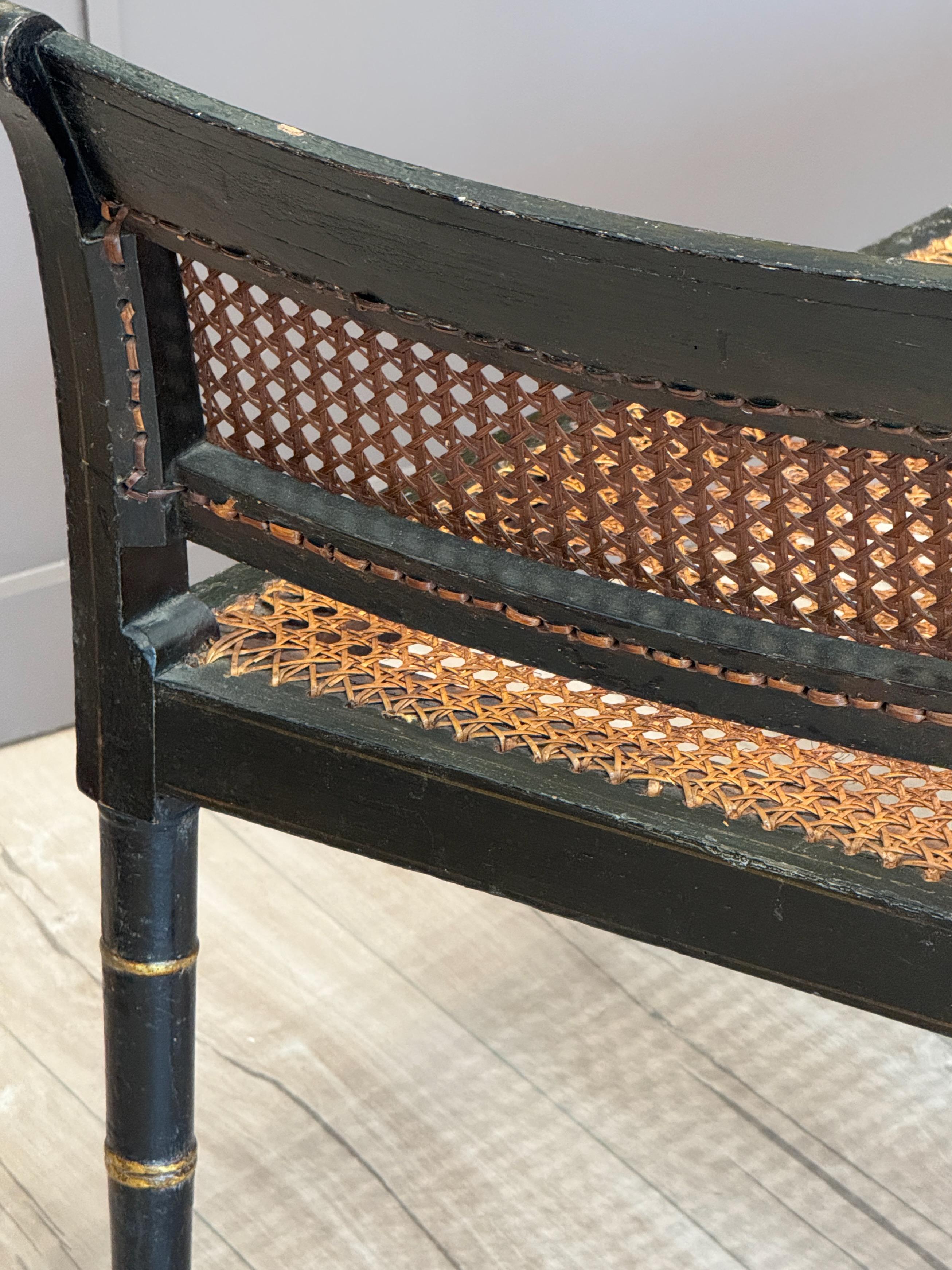 Early 19th Century Regency Black and Gold Painted Window Bench For Sale 4