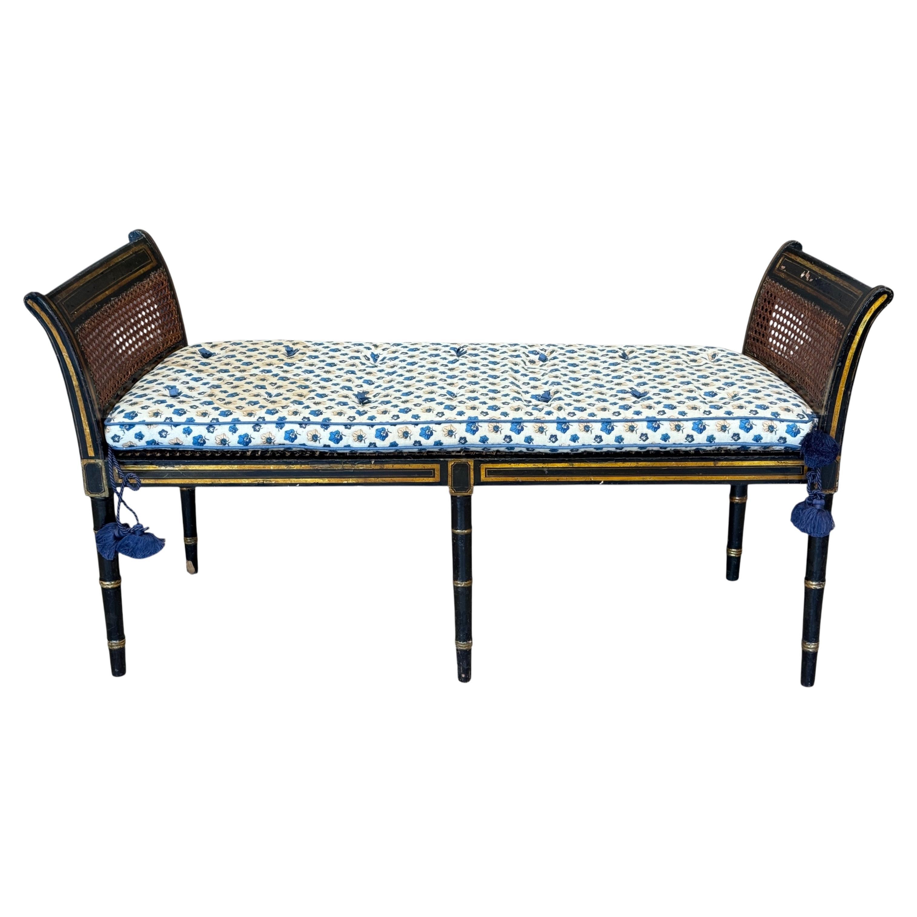 Early 19th Century Regency Black and Gold Painted Window Bench For Sale