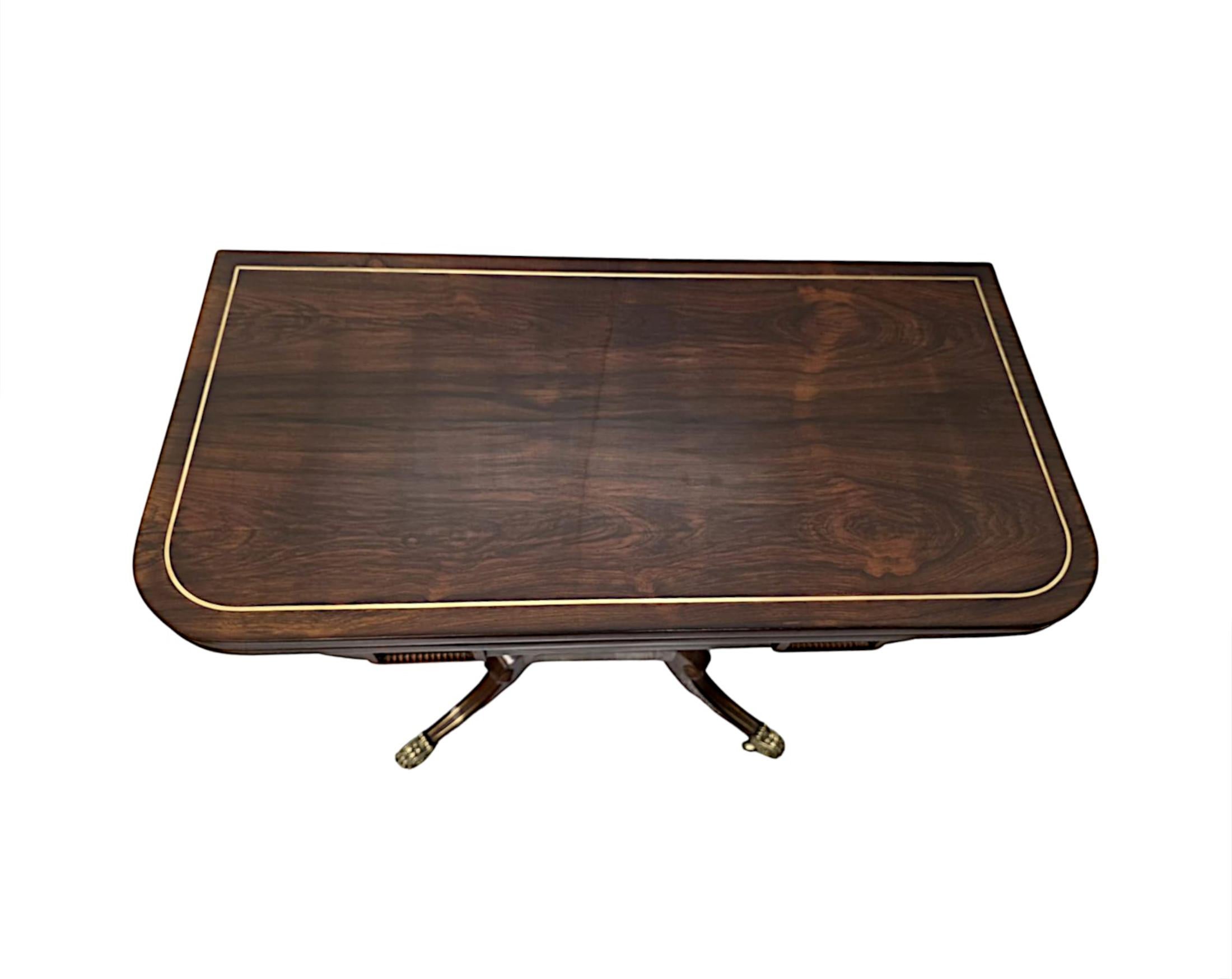 English Early 19th Century Regency Brass Inlaid Turn Over Leaf Card Table For Sale