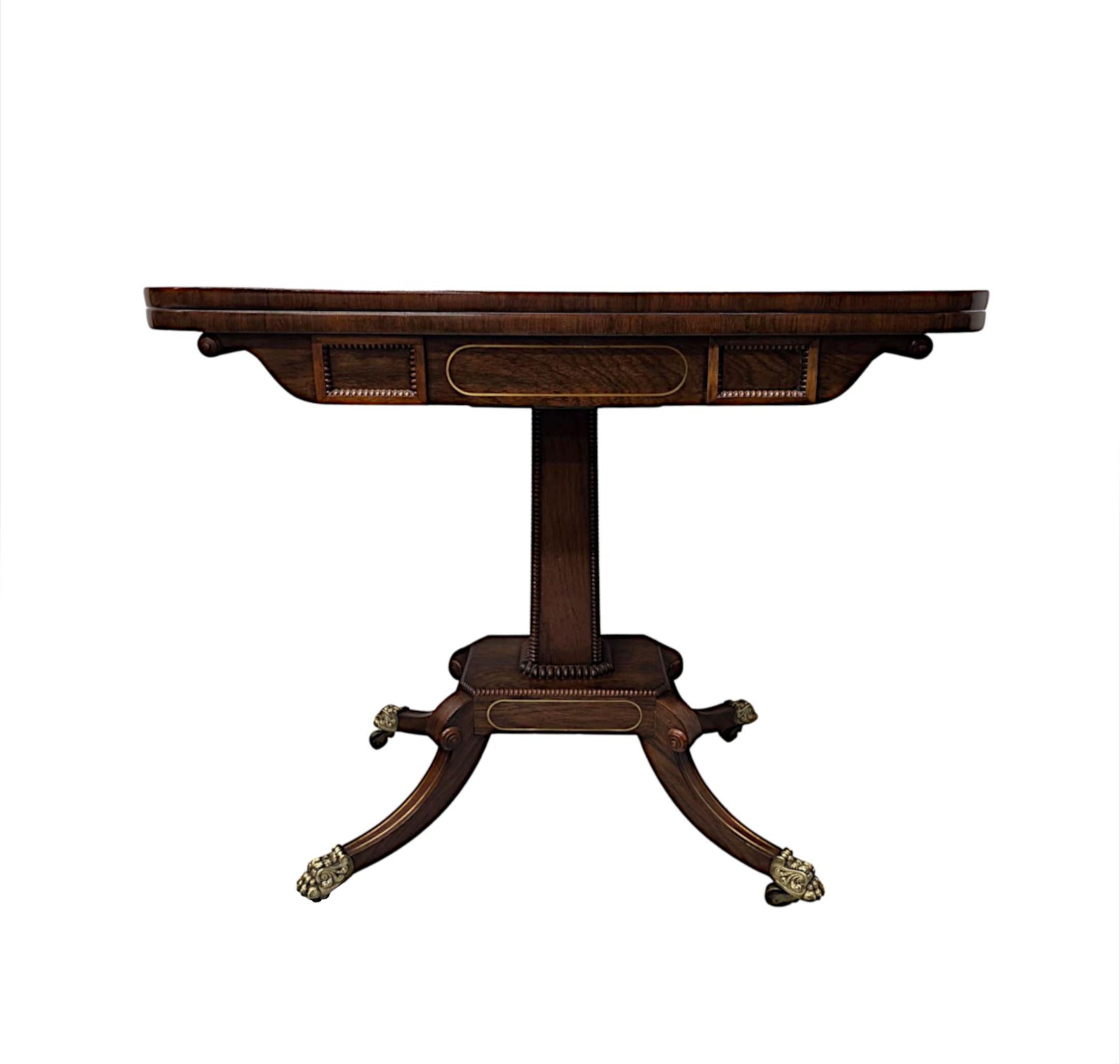 Early 19th Century Regency Brass Inlaid Turn Over Leaf Card Table In Good Condition For Sale In Dublin, IE