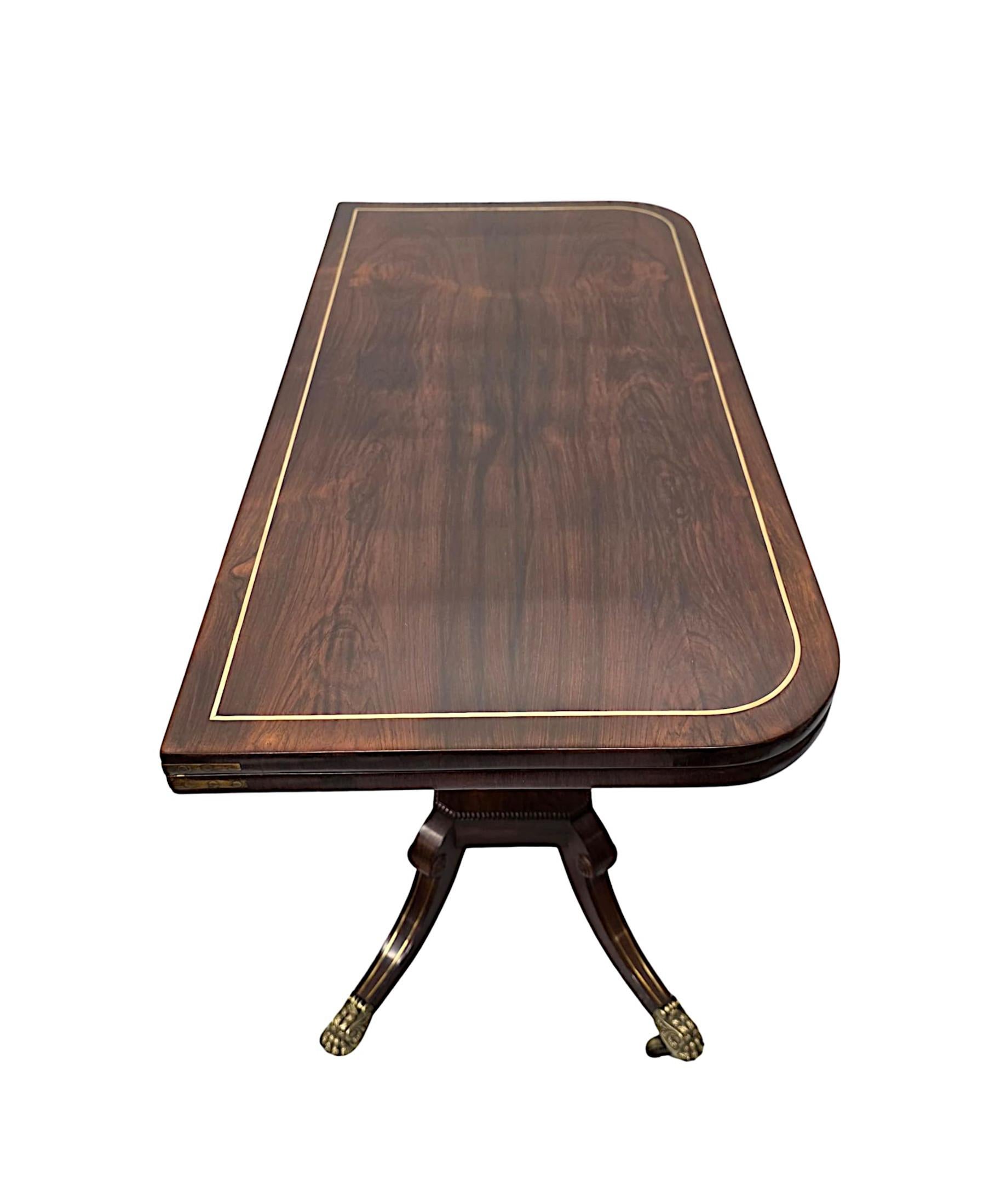 Early 19th Century Regency Brass Inlaid Turn Over Leaf Card Table For Sale 1