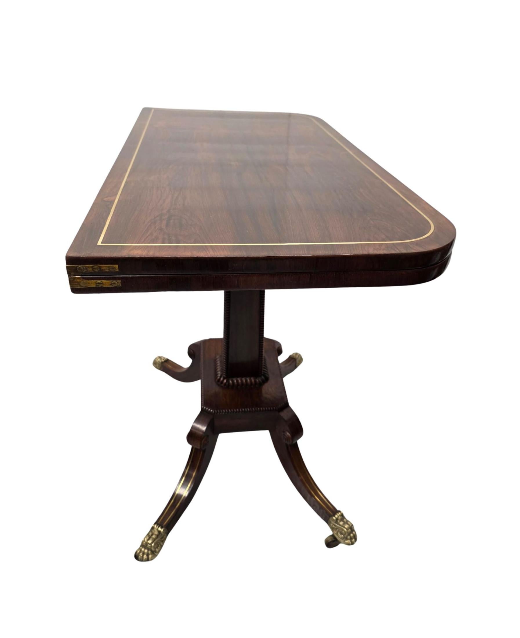 Early 19th Century Regency Brass Inlaid Turn Over Leaf Card Table For Sale 2