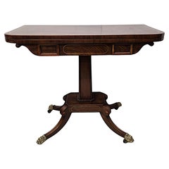 Early 19th Century Regency Brass Inlaid Turn Over Leaf Card Table