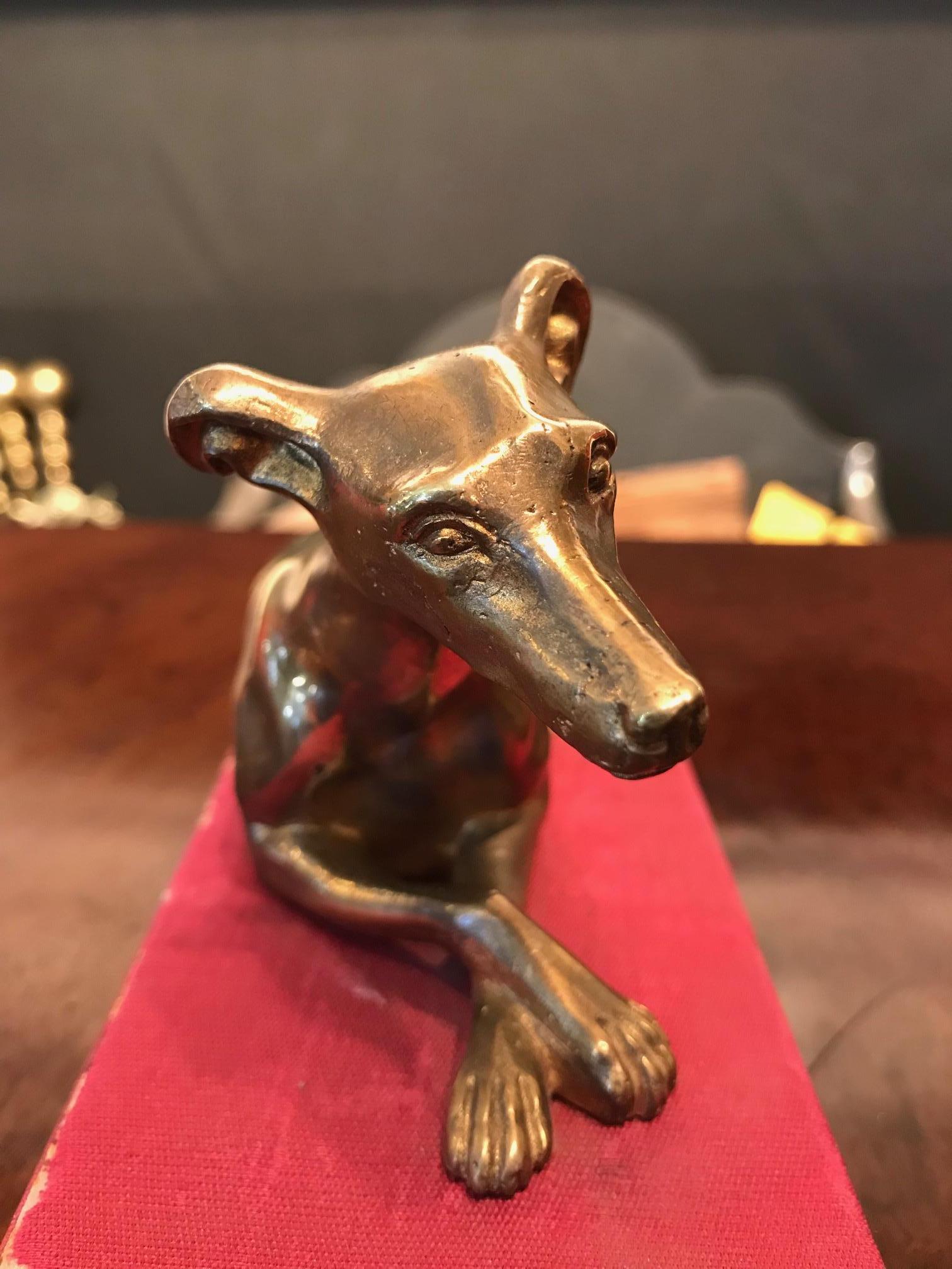 Irish Early 19th Century Regency Brass Recumbent Greyhound Paperweight For Sale