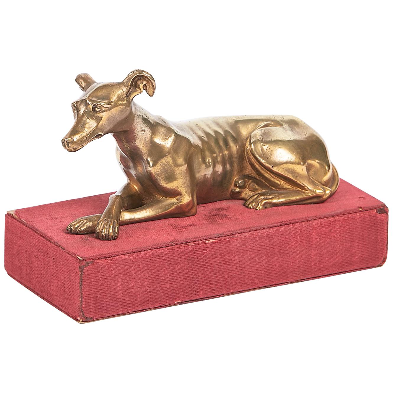 Early 19th Century Regency Brass Recumbent Greyhound Paperweight