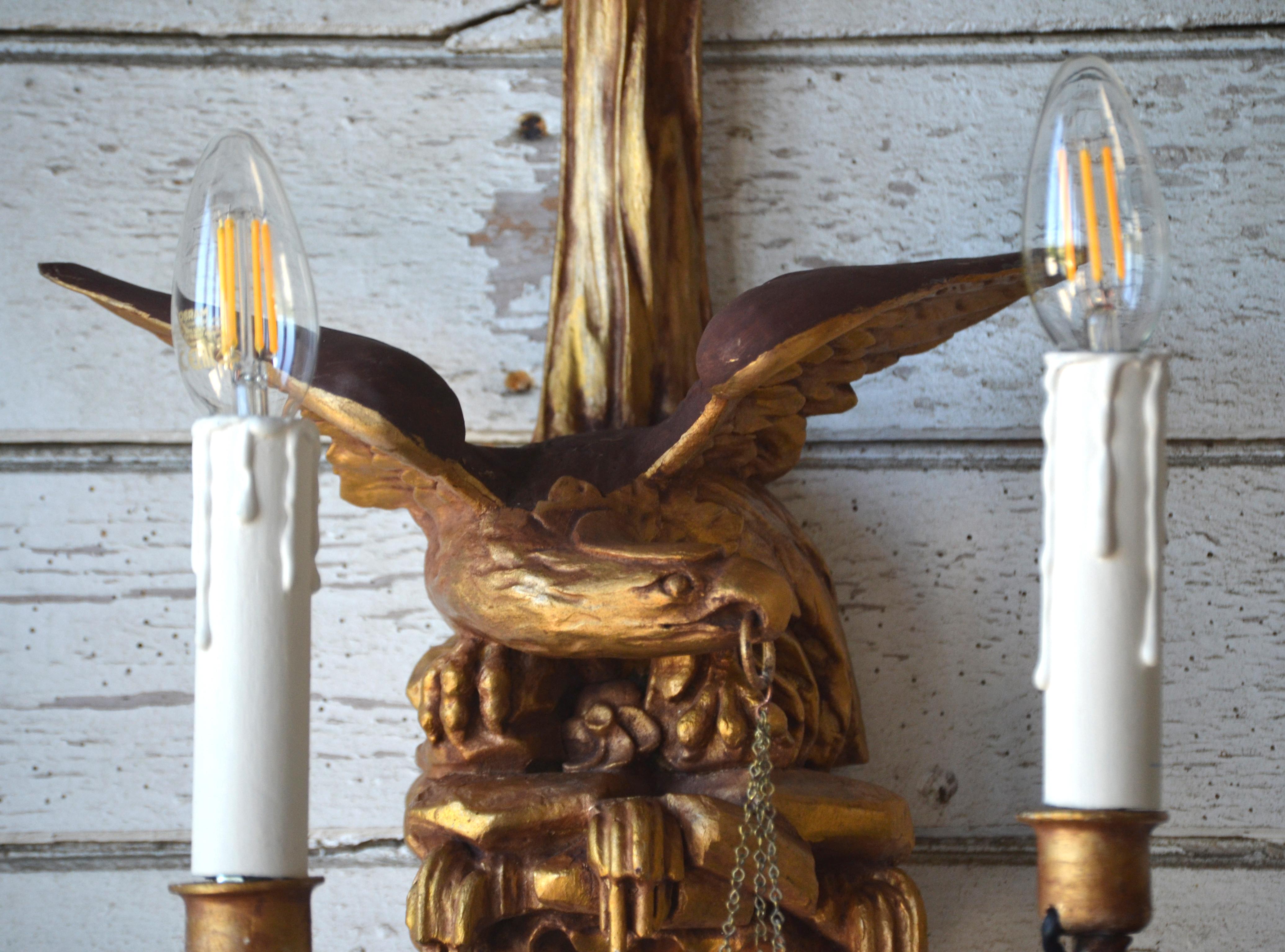 Early 19th Century Regency Carved Giltwood Eagle Wall Sconces For Sale 2