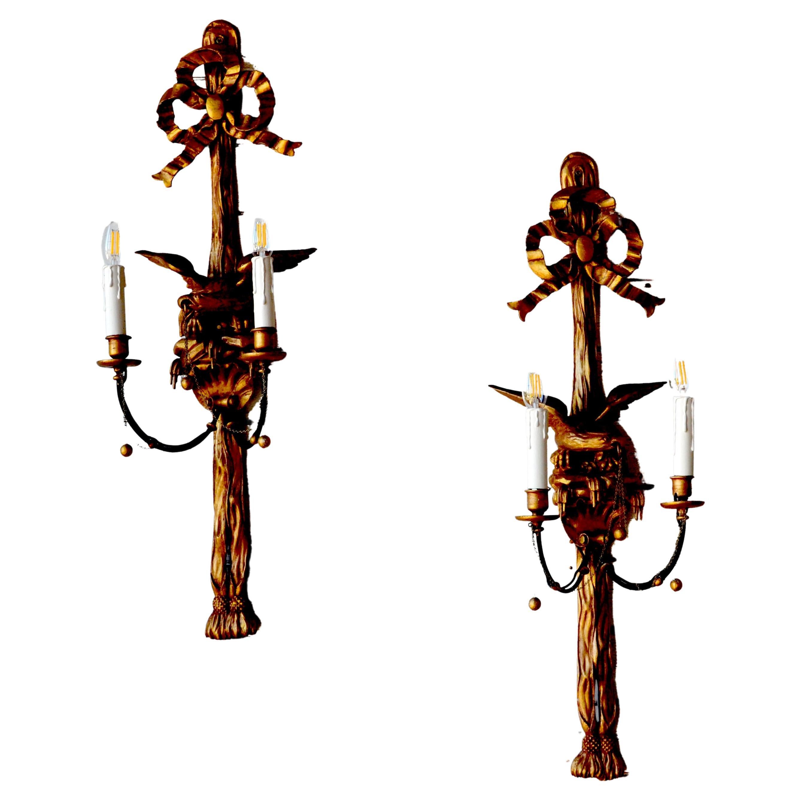 Early 19th Century Regency Carved Giltwood Eagle Wall Sconces For Sale