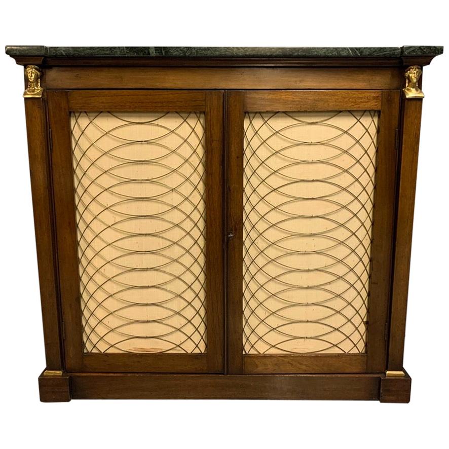 Early 19th Century Regency pier cabinet with Brass Sphinx Heads and Marble Top For Sale