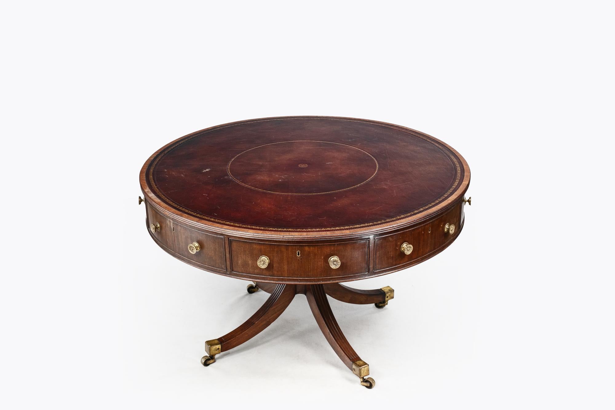 English Early 19th Century Regency Circular Mahogany Drum Table For Sale