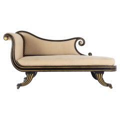 Antique Early 19th Century Regency Ebonized and Gilt Chaise Longue