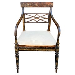 Antique Early 19th Century Regency Ebonized and Parcel-gilt Elbow Chair