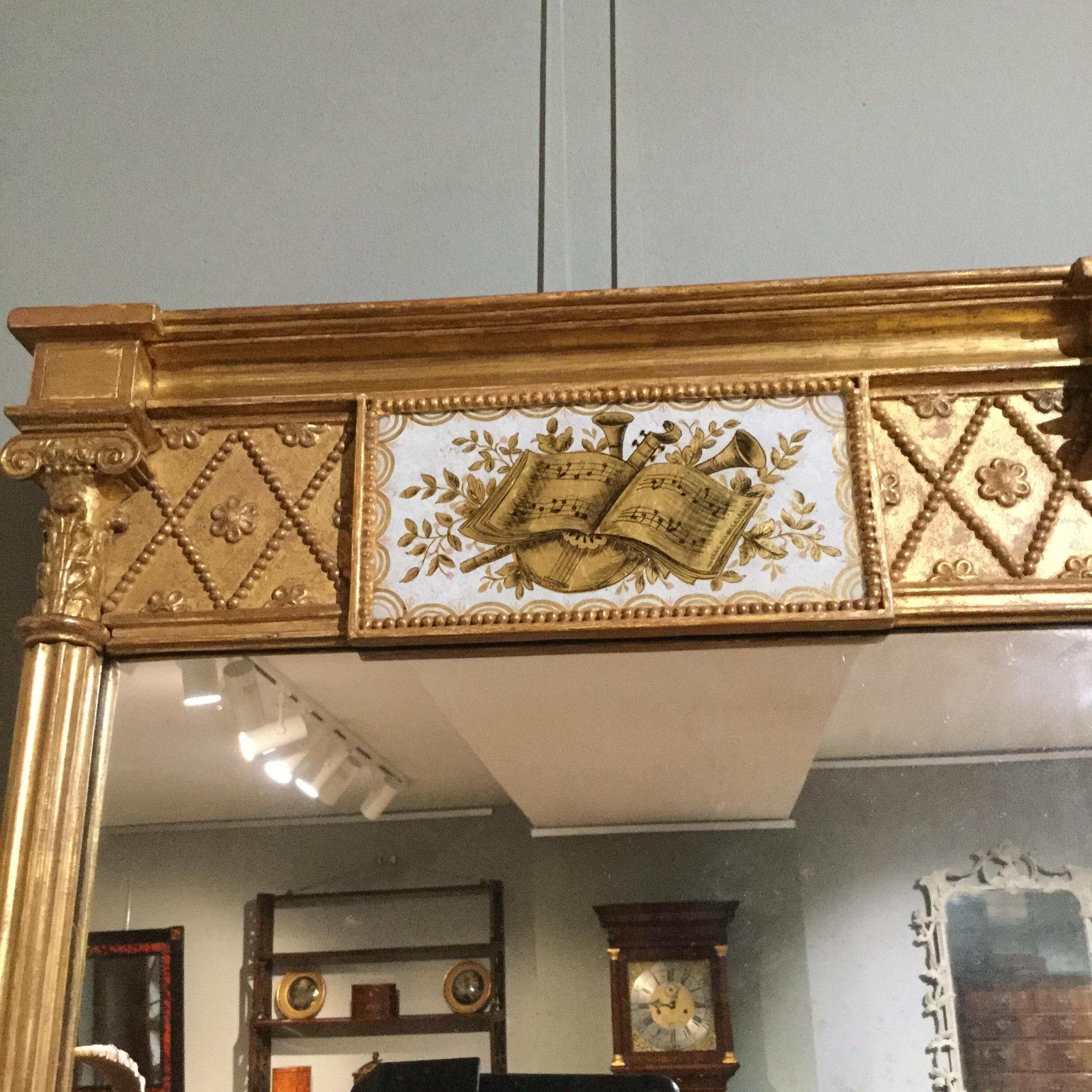 Early 19th Century Regency Églomisé Carved Pier Mirror im Zustand „Gut“ in Bradford on Avon, GB