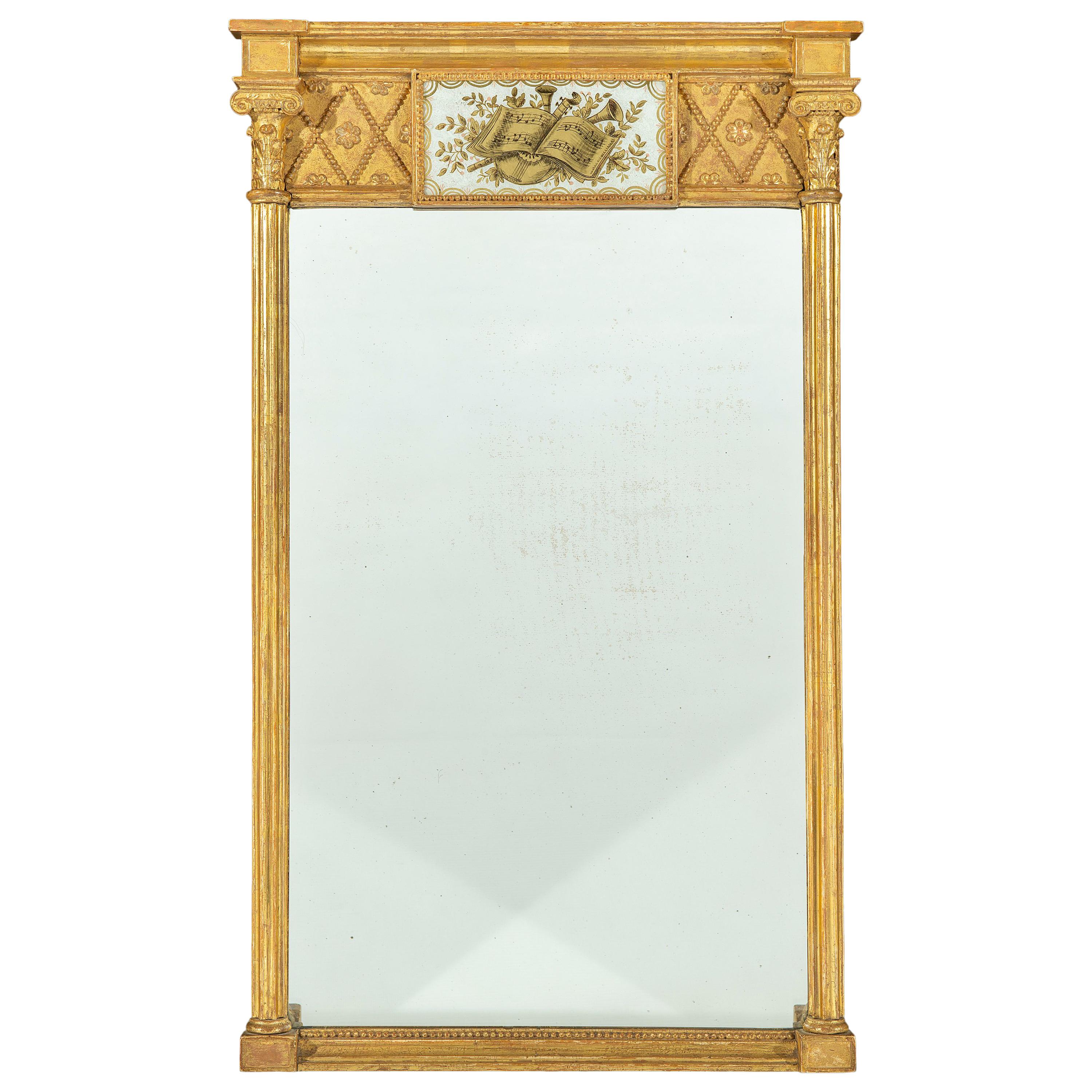 Early 19th Century Regency Églomisé Carved Pier Mirror