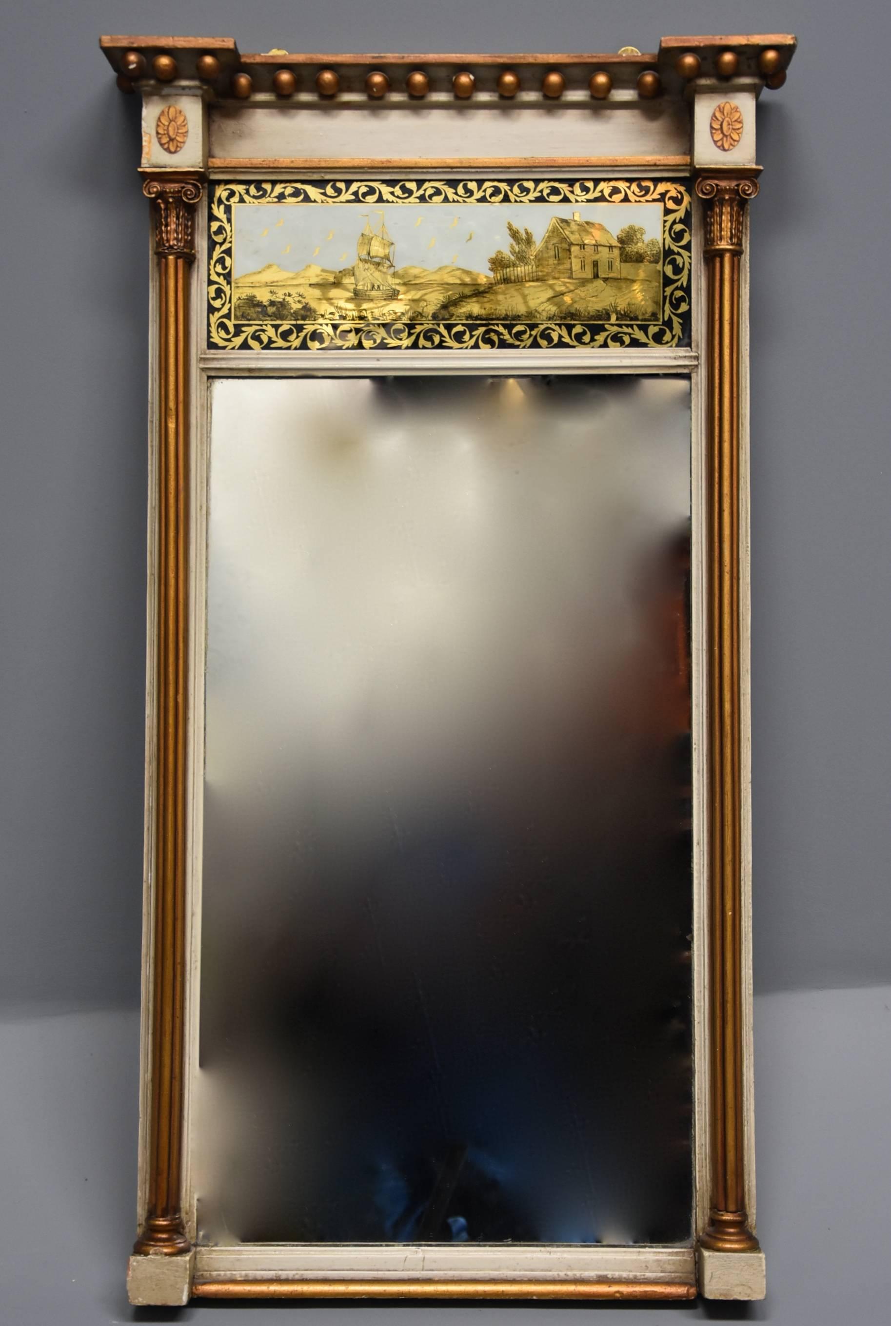 Early 19th Century Regency Églomisé, Gilt and Painted Pier Mirror In Good Condition In Suffolk, GB