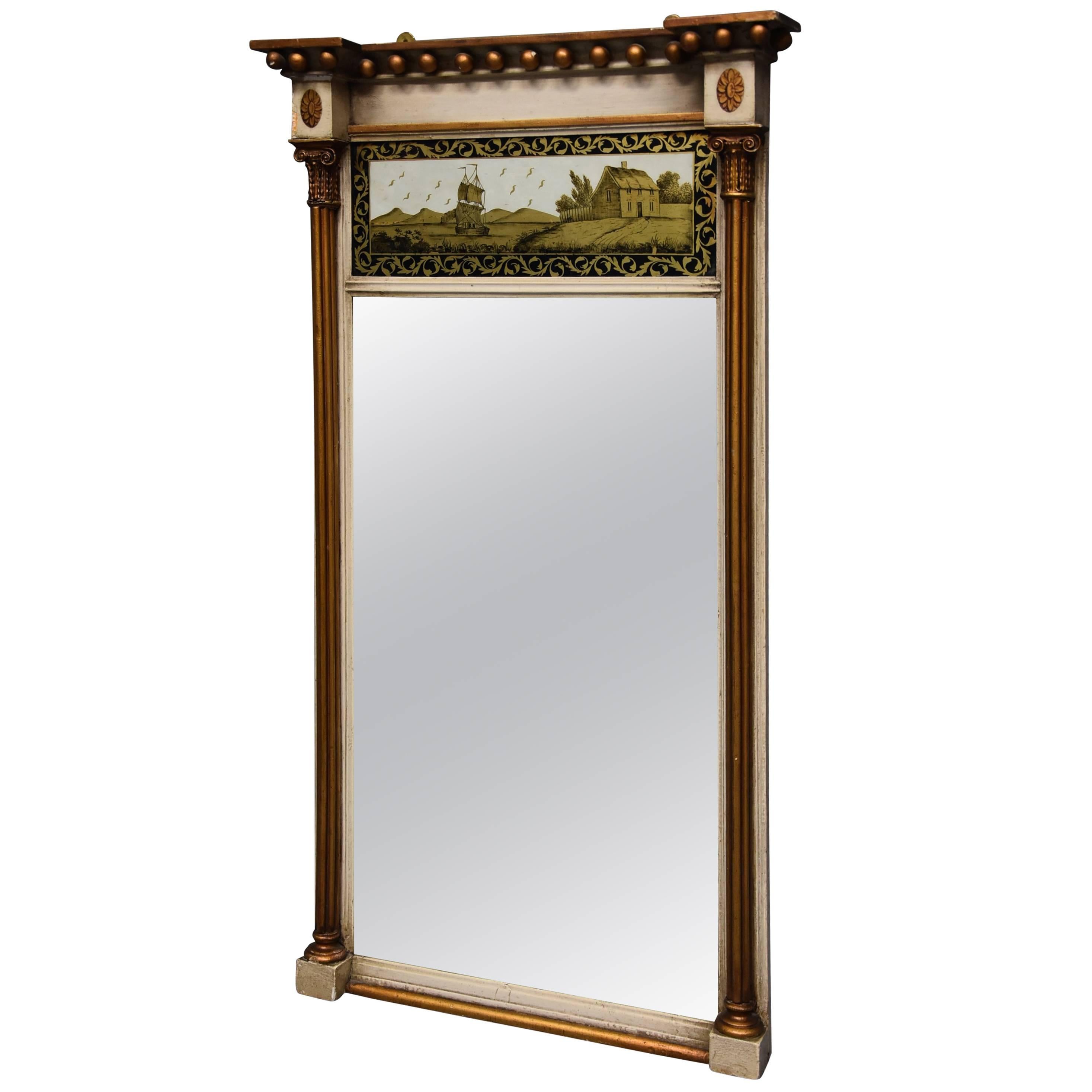 Early 19th Century Regency Églomisé, Gilt and Painted Pier Mirror