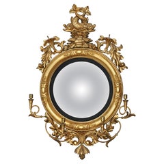 Early 19th Century Regency Giltwood Convex Dolphin Mirror