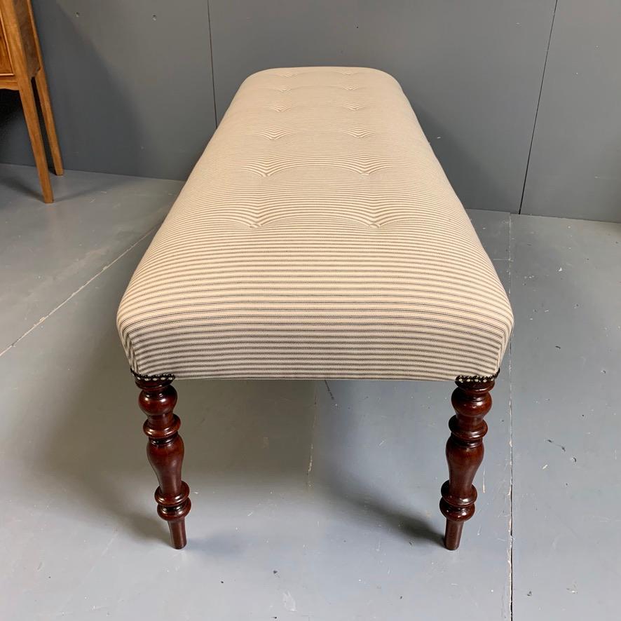 Mahogany Early 19th Century Regency Long Stool Newly Upholstered in Buttoned Ticking