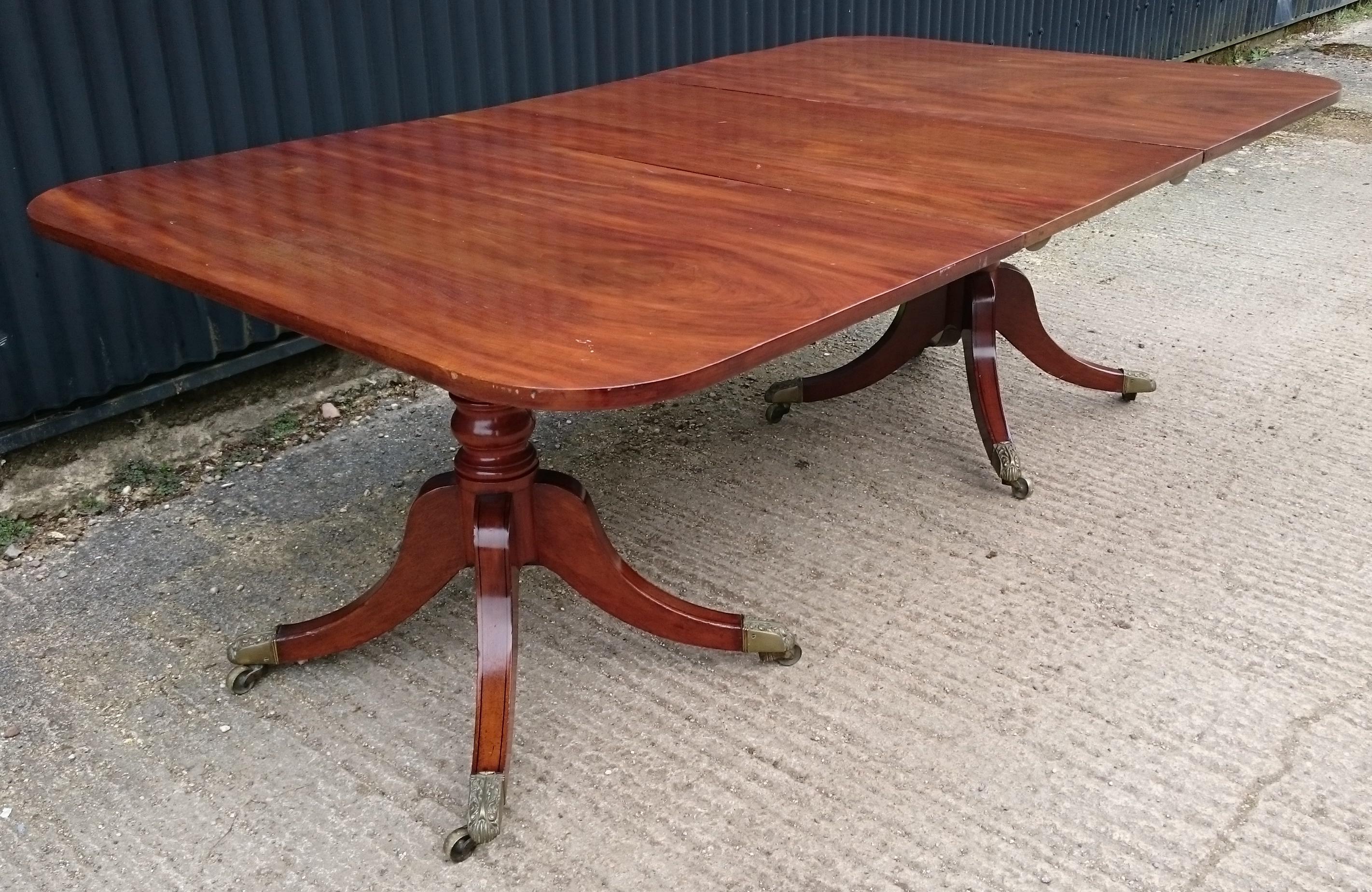 Early 19th Century Regency Mahogany Antique Twin Pedestal Dining Table For Sale 1