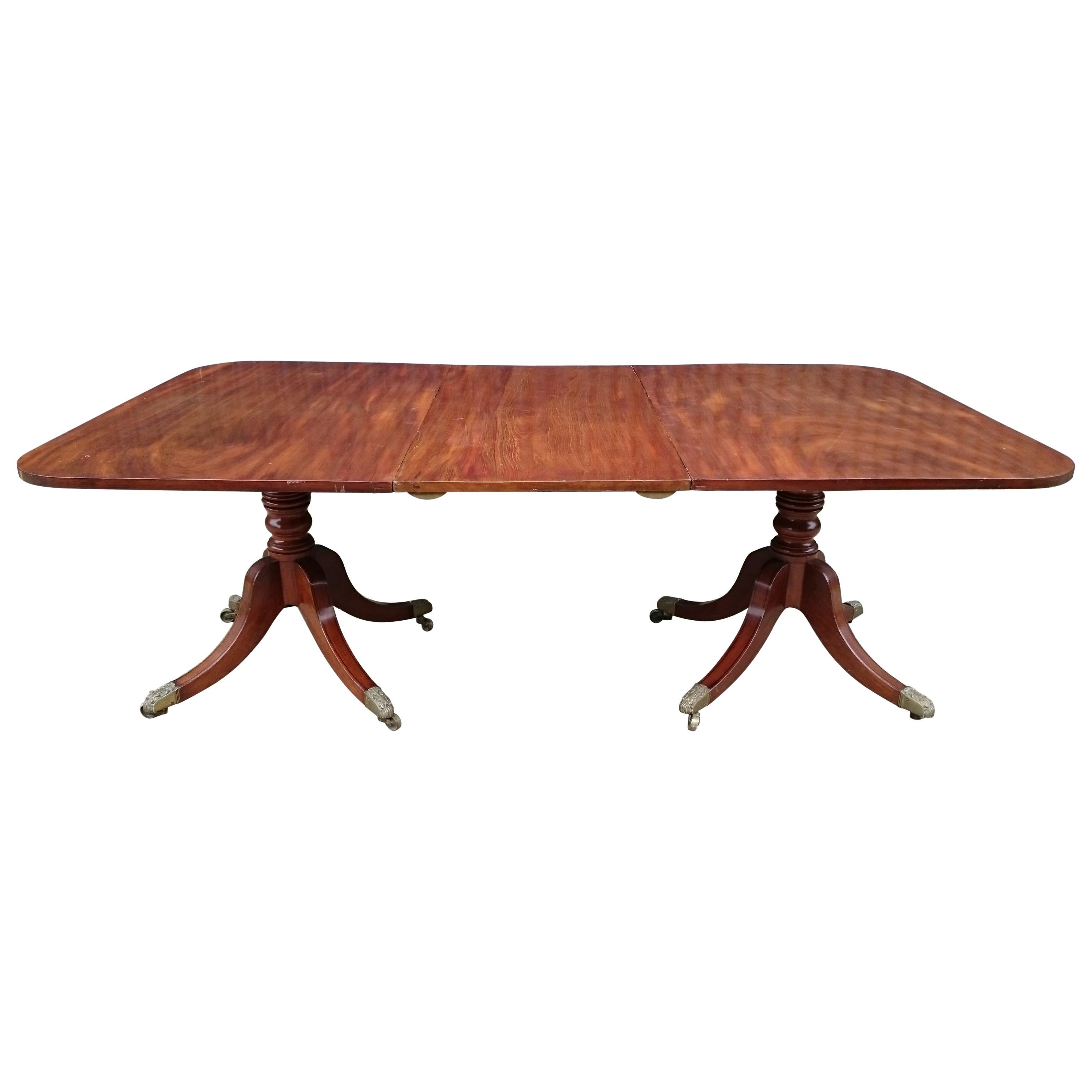 Early 19th Century Regency Mahogany Antique Twin Pedestal Dining Table For Sale
